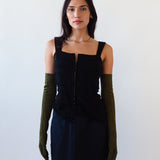 Moonlight Opera Gloves in Moss Suede Lambskin - CLYDE
