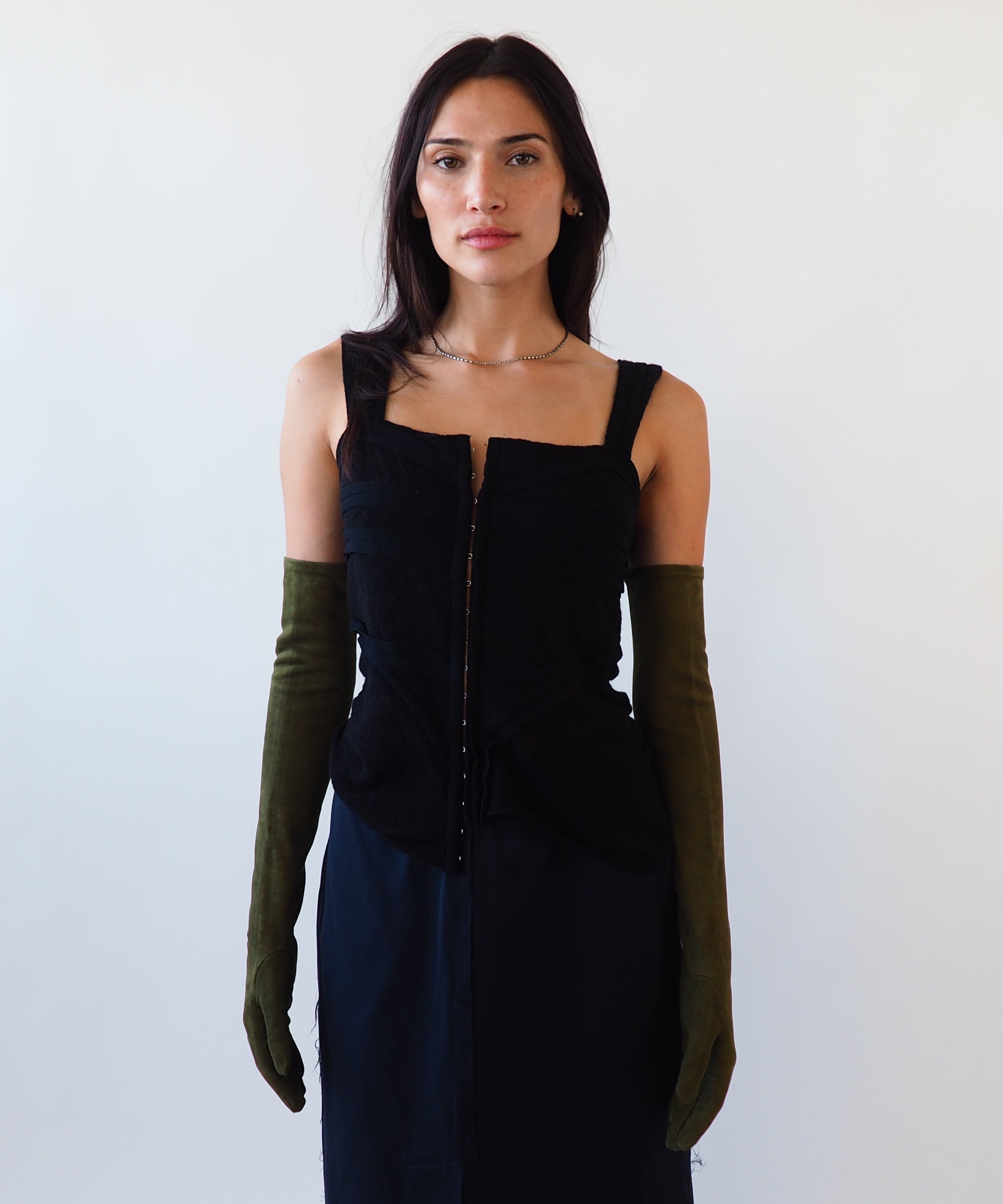 Moonlight Opera Gloves in Moss Suede Lambskin - CLYDE