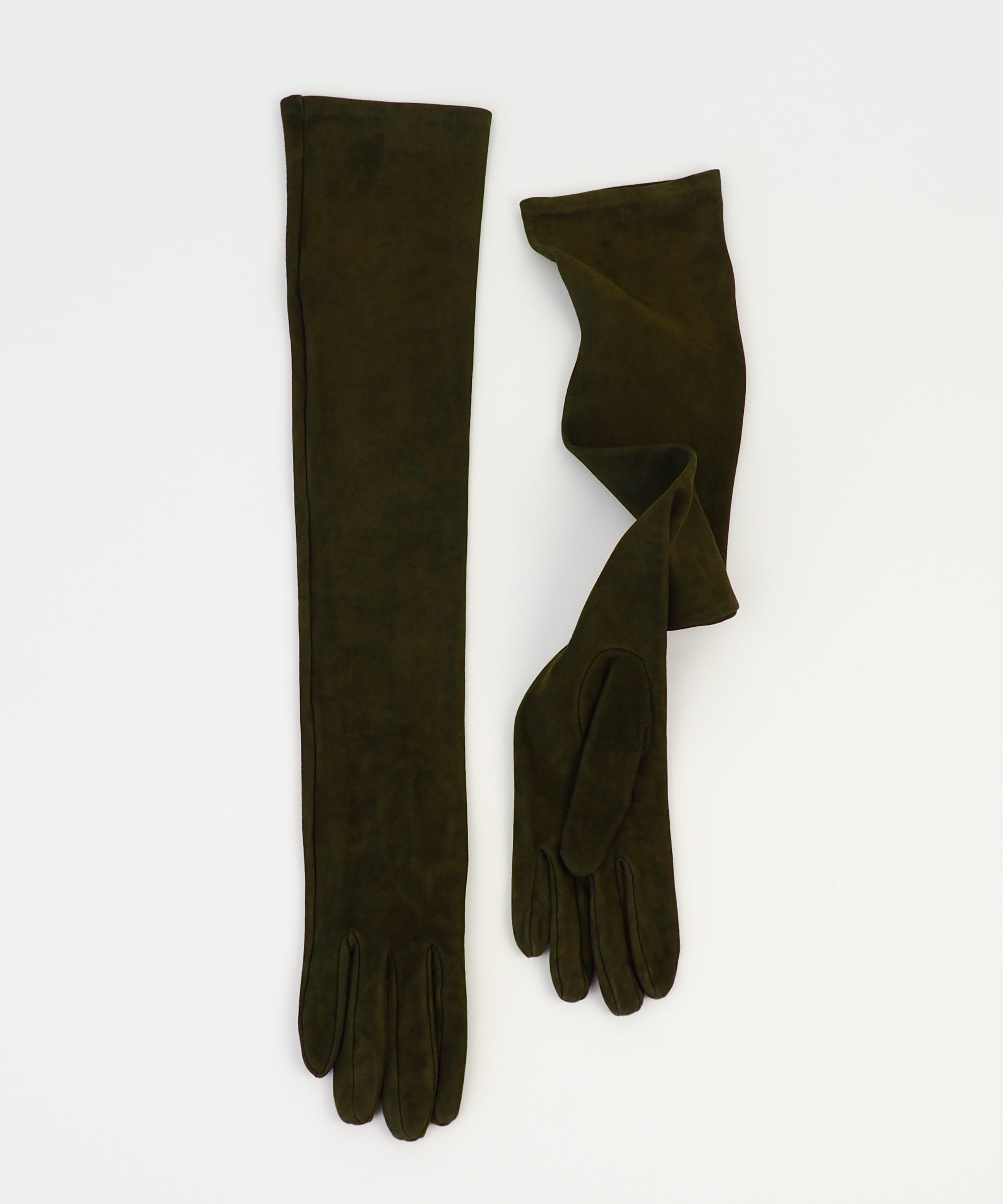 Moonlight Opera Gloves in Moss Suede Lambskin - CLYDE