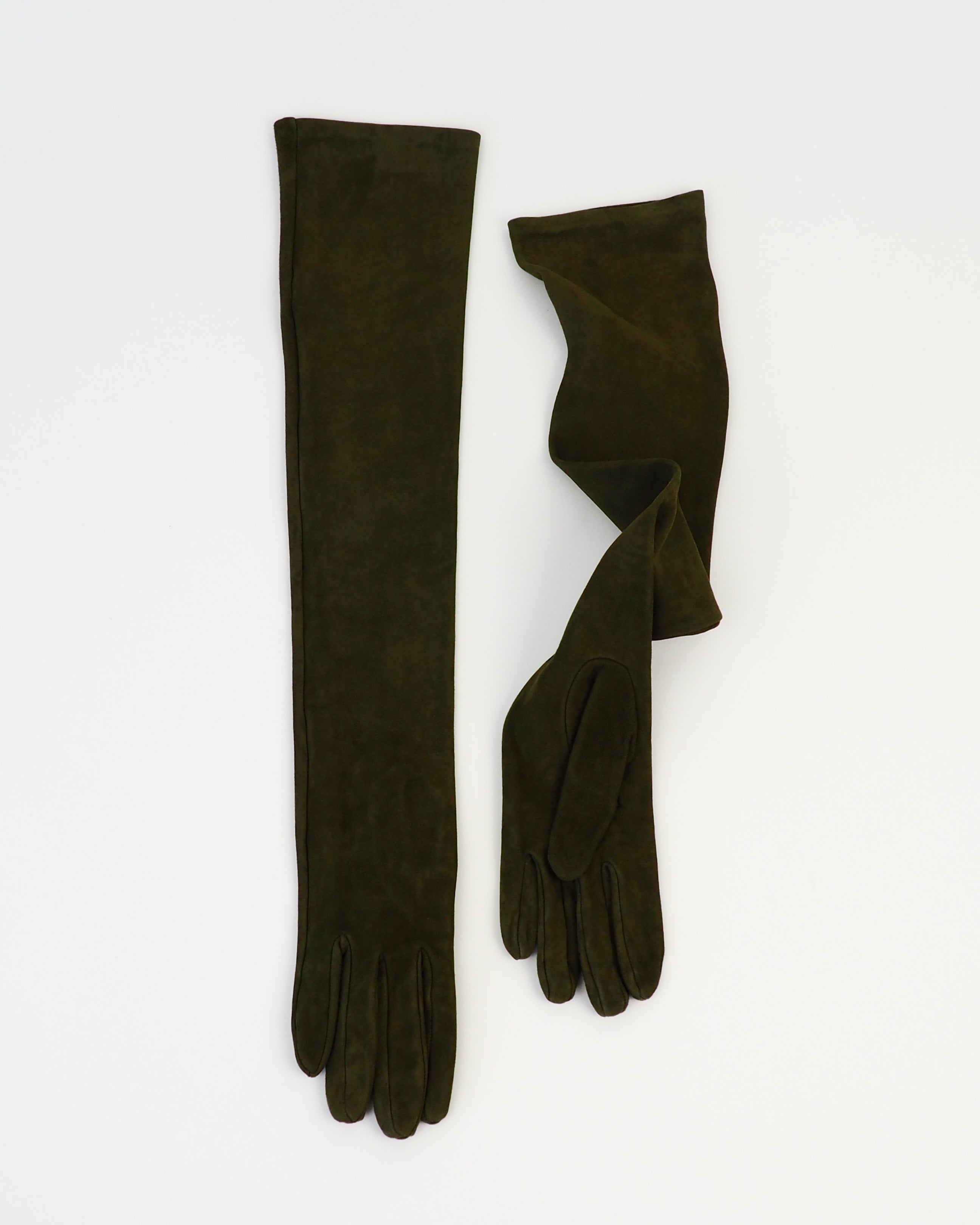 Moonlight Opera Gloves in Moss Suede Lambskin - CLYDE
