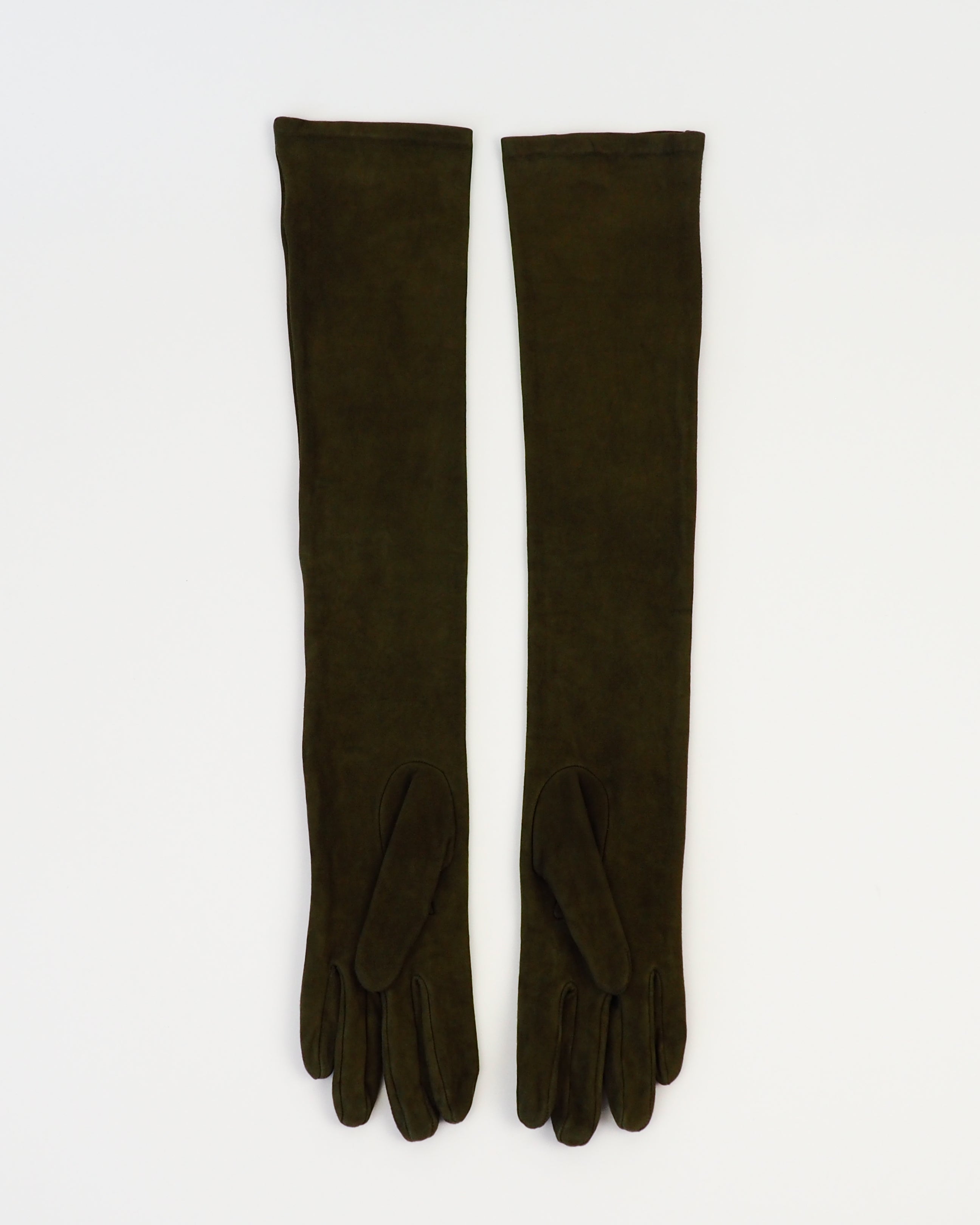 Moonlight Opera Gloves in Moss Suede Lambskin - CLYDE