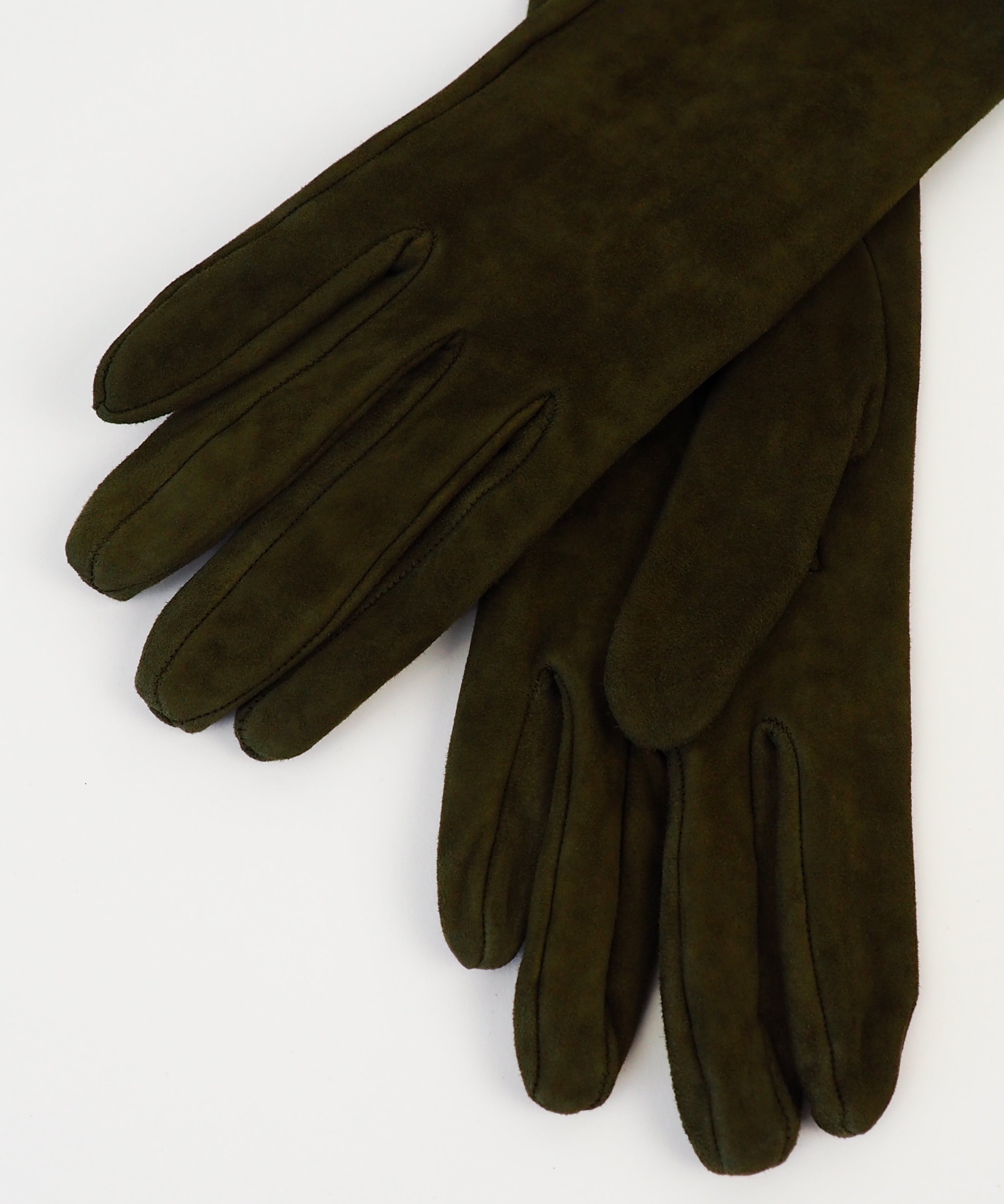 Moonlight Opera Gloves in Moss Suede Lambskin - CLYDE