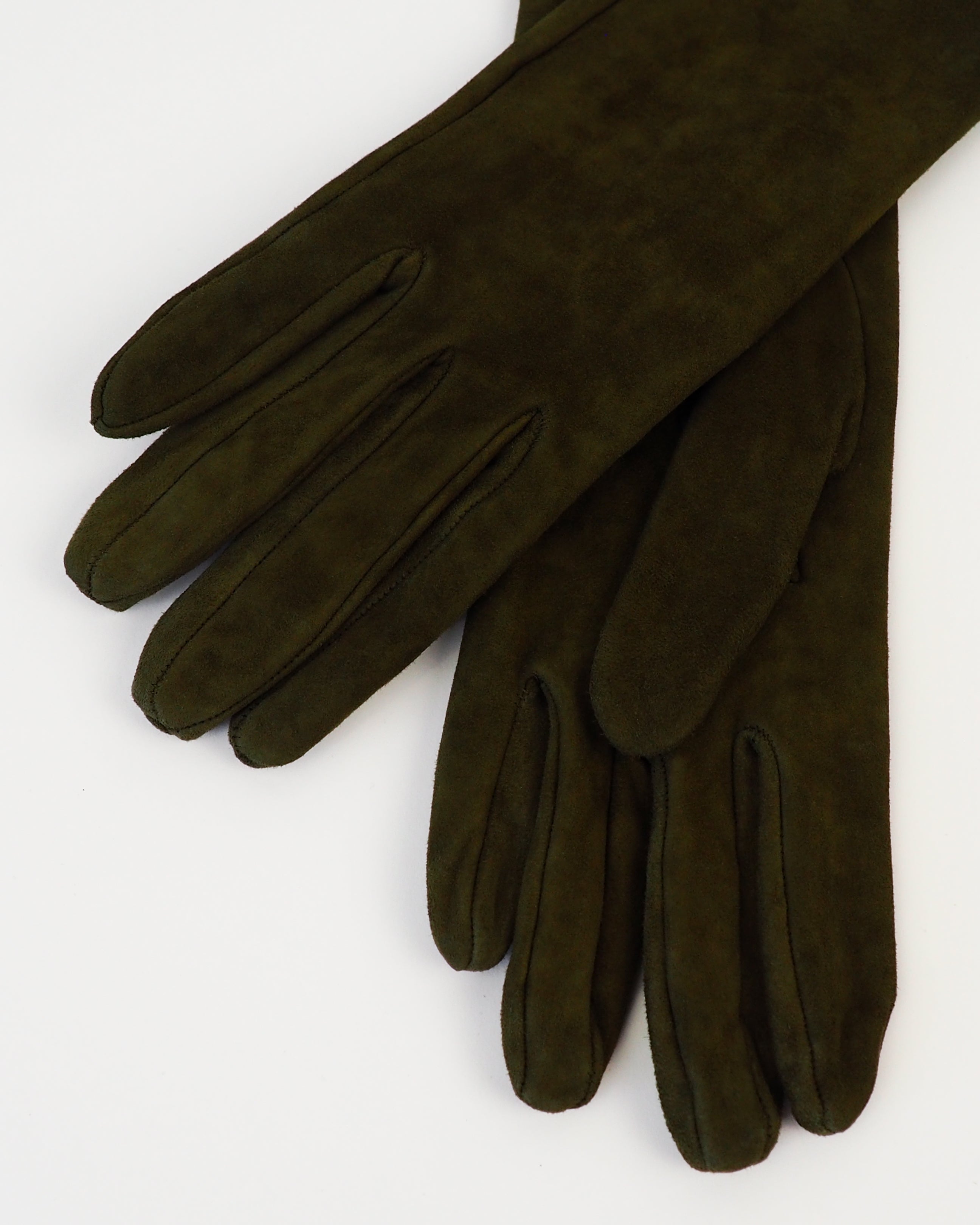 Moonlight Opera Gloves in Moss Suede Lambskin - CLYDE