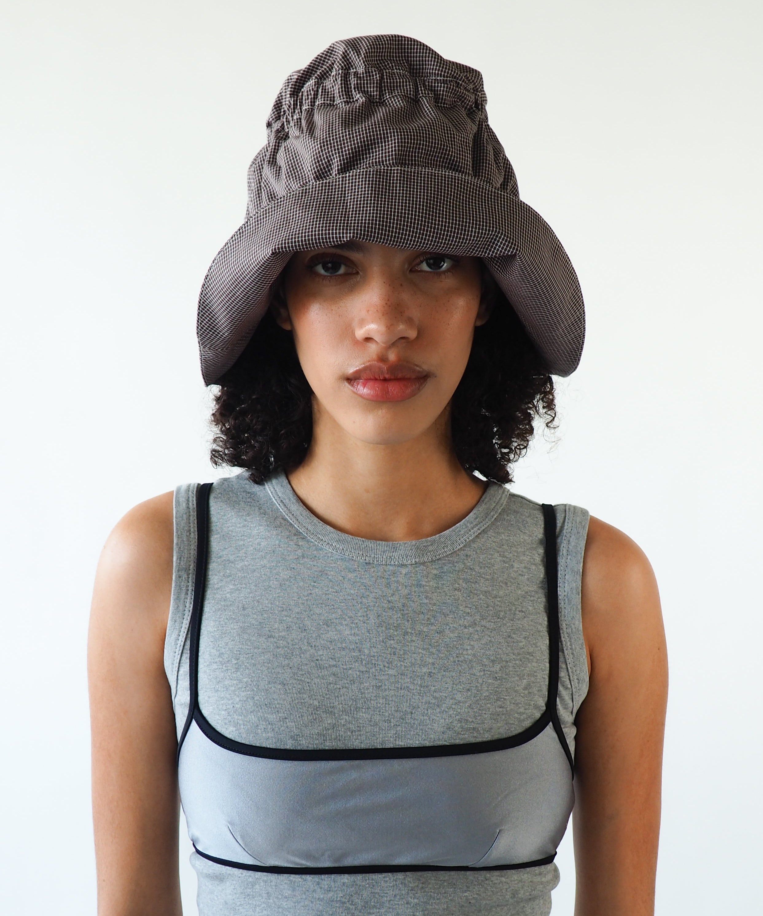 Moth Hat in Chocolate Gingham Poplin - CLYDE