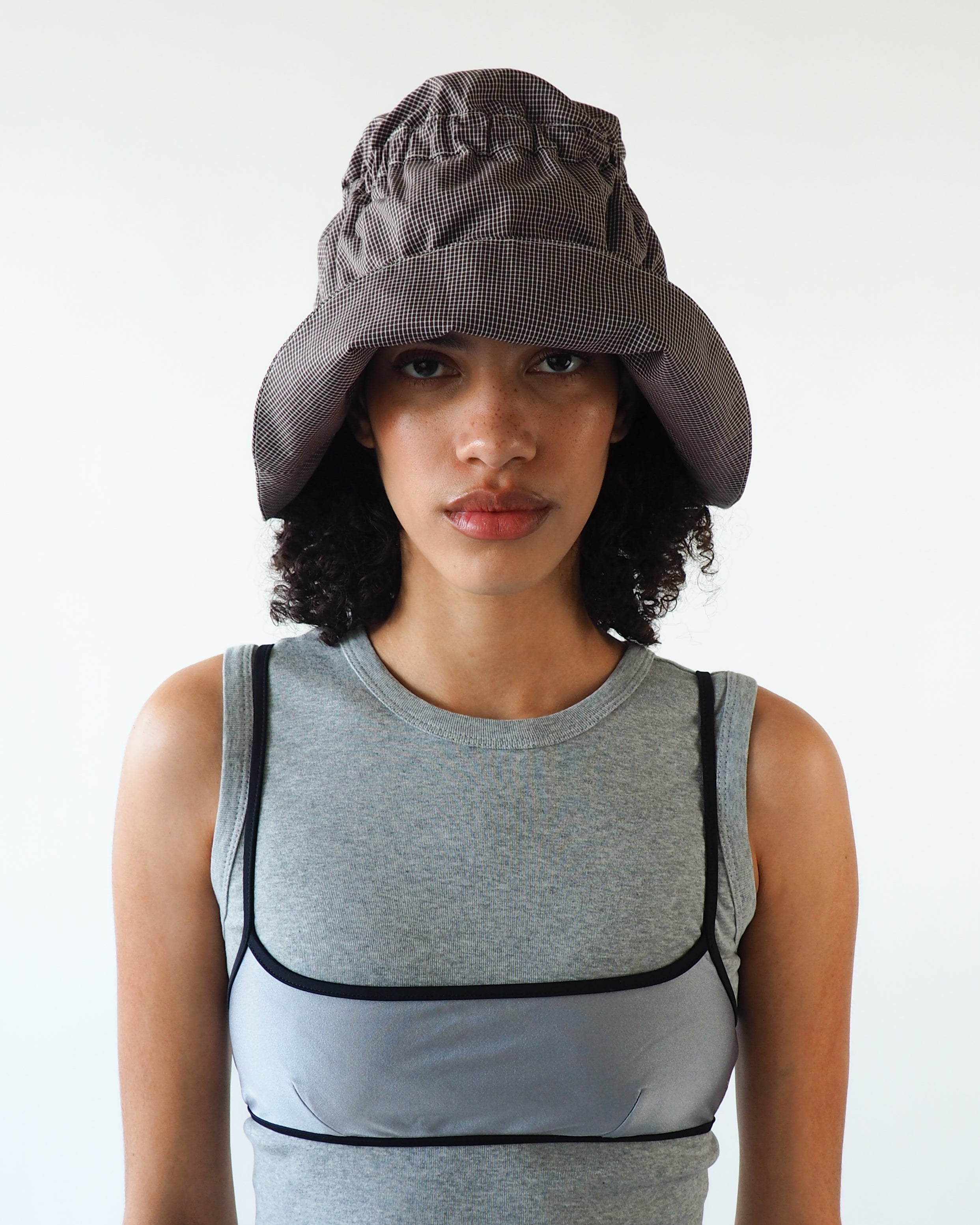Moth Hat in Chocolate Gingham Poplin - CLYDE