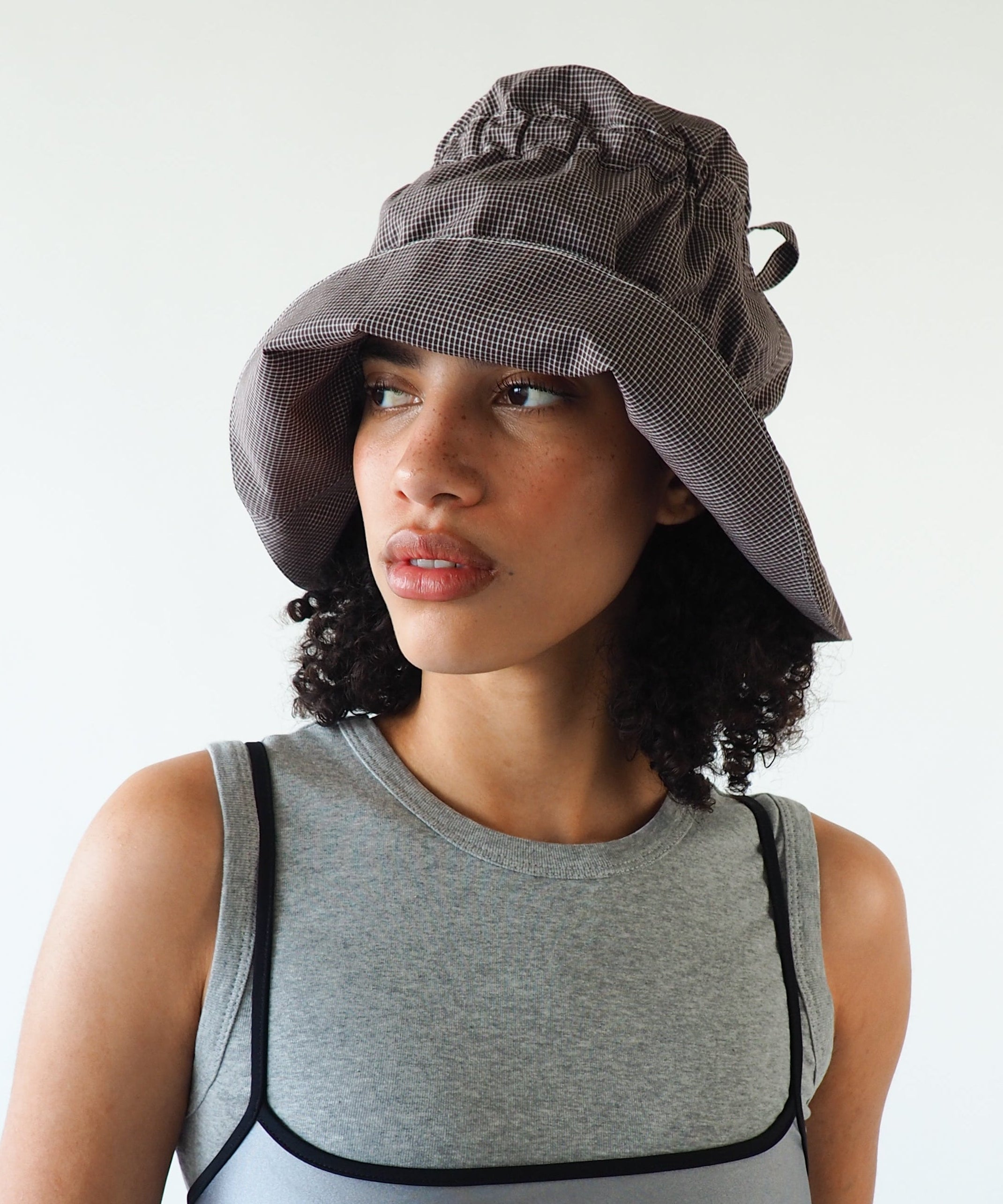 Moth Hat in Chocolate Gingham Poplin - CLYDE