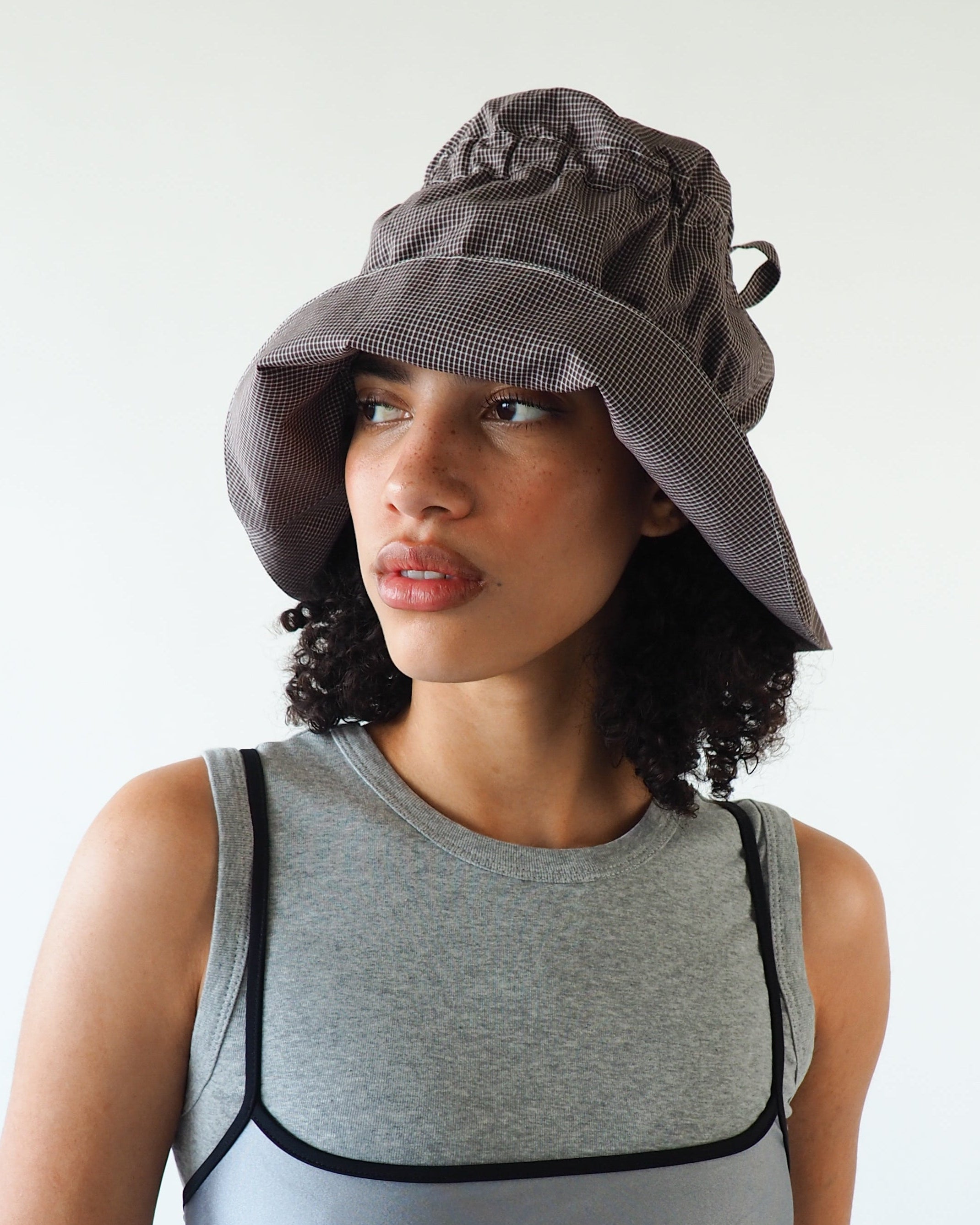 Moth Hat in Chocolate Gingham Poplin - CLYDE