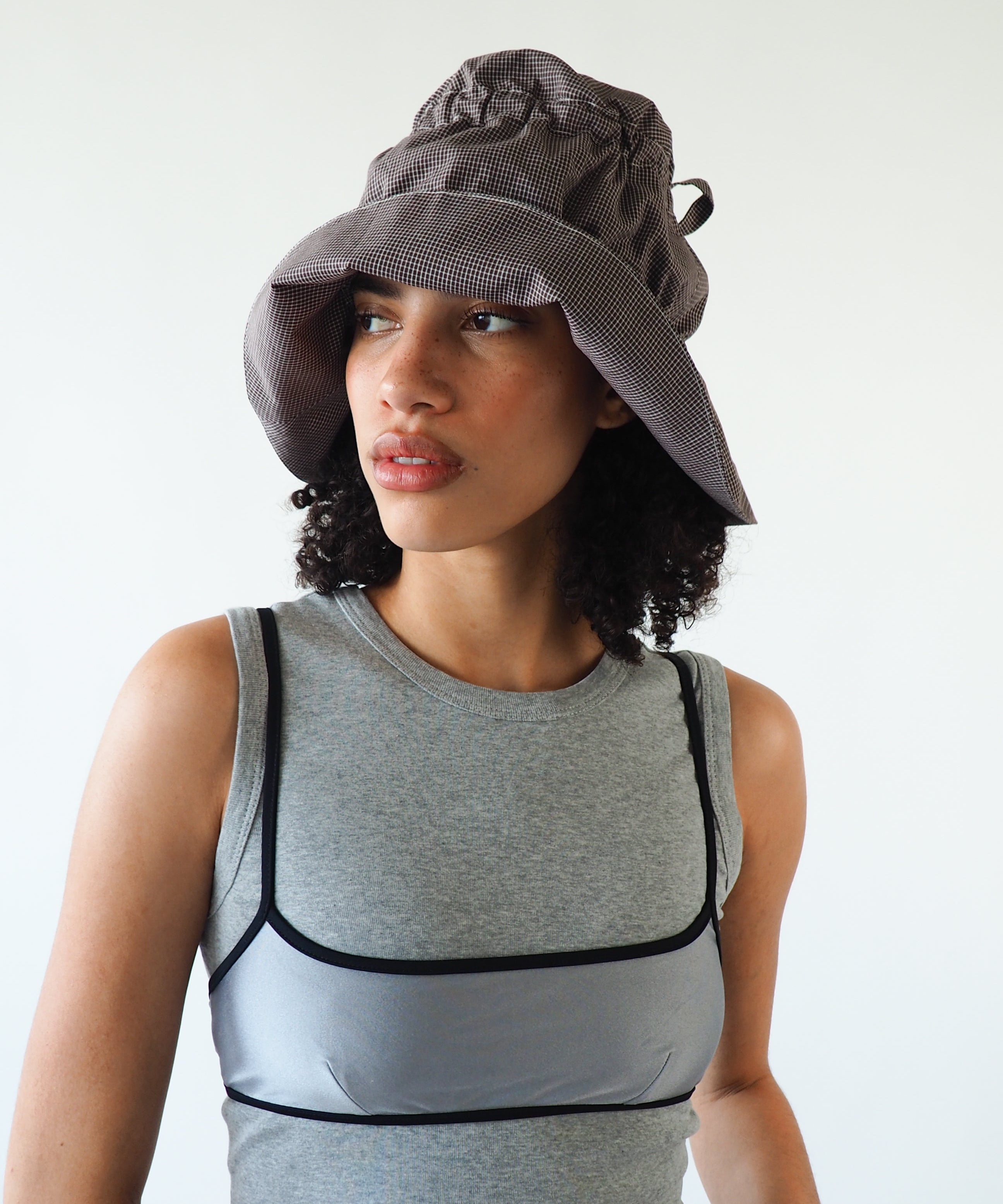 Moth Hat in Chocolate Gingham Poplin - CLYDE