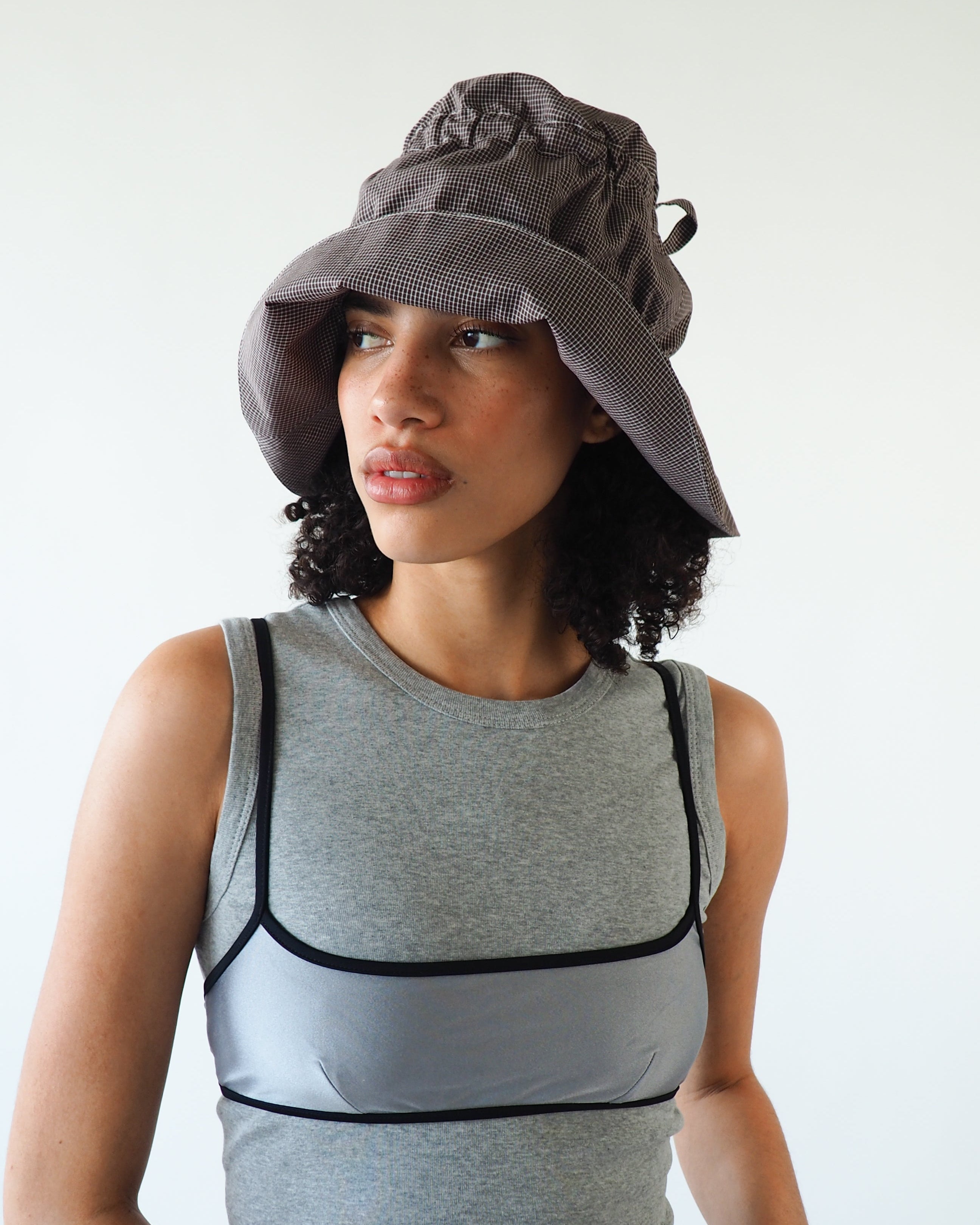 Moth Hat in Chocolate Gingham Poplin - CLYDE