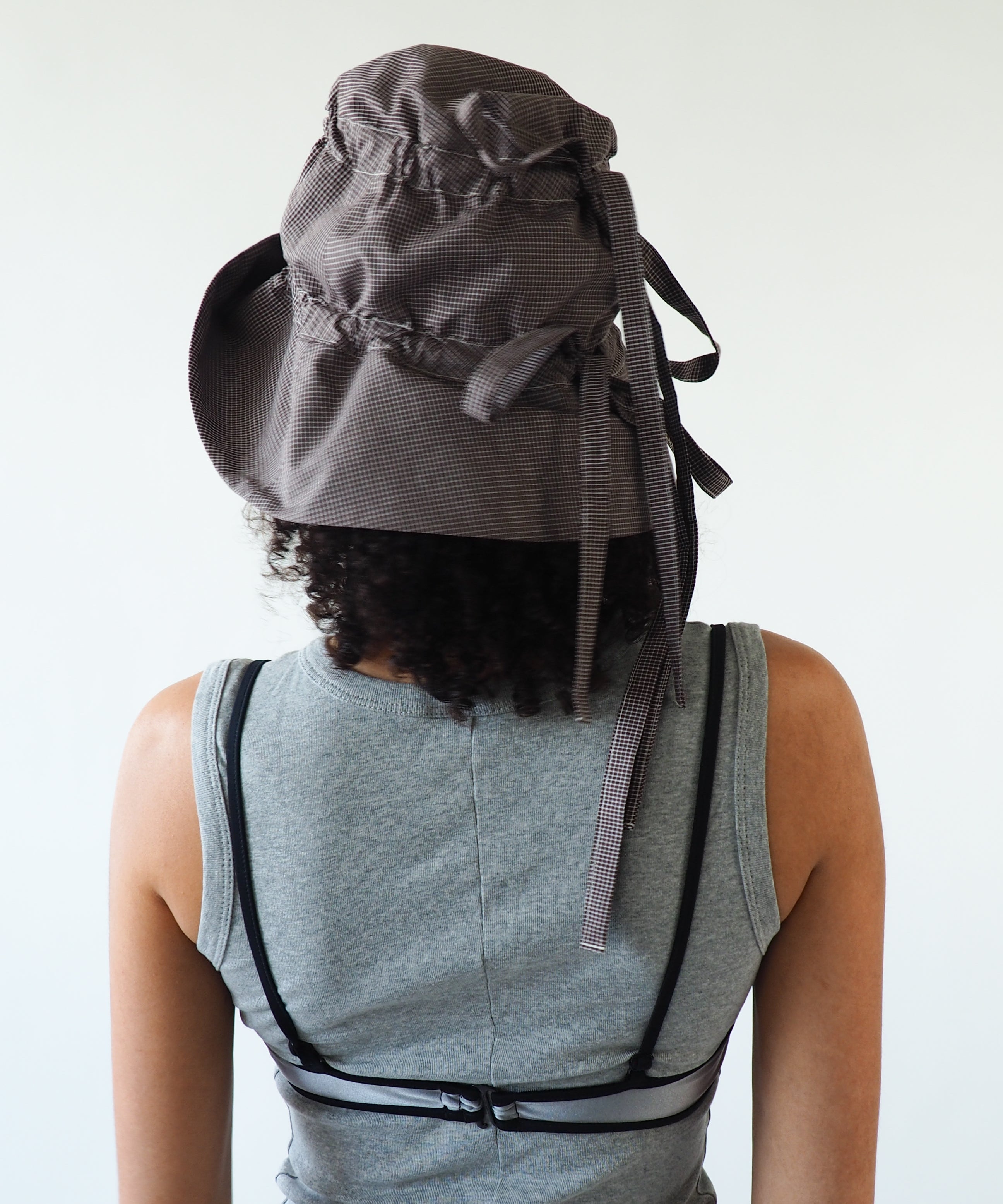 Moth Hat in Chocolate Gingham Poplin - CLYDE