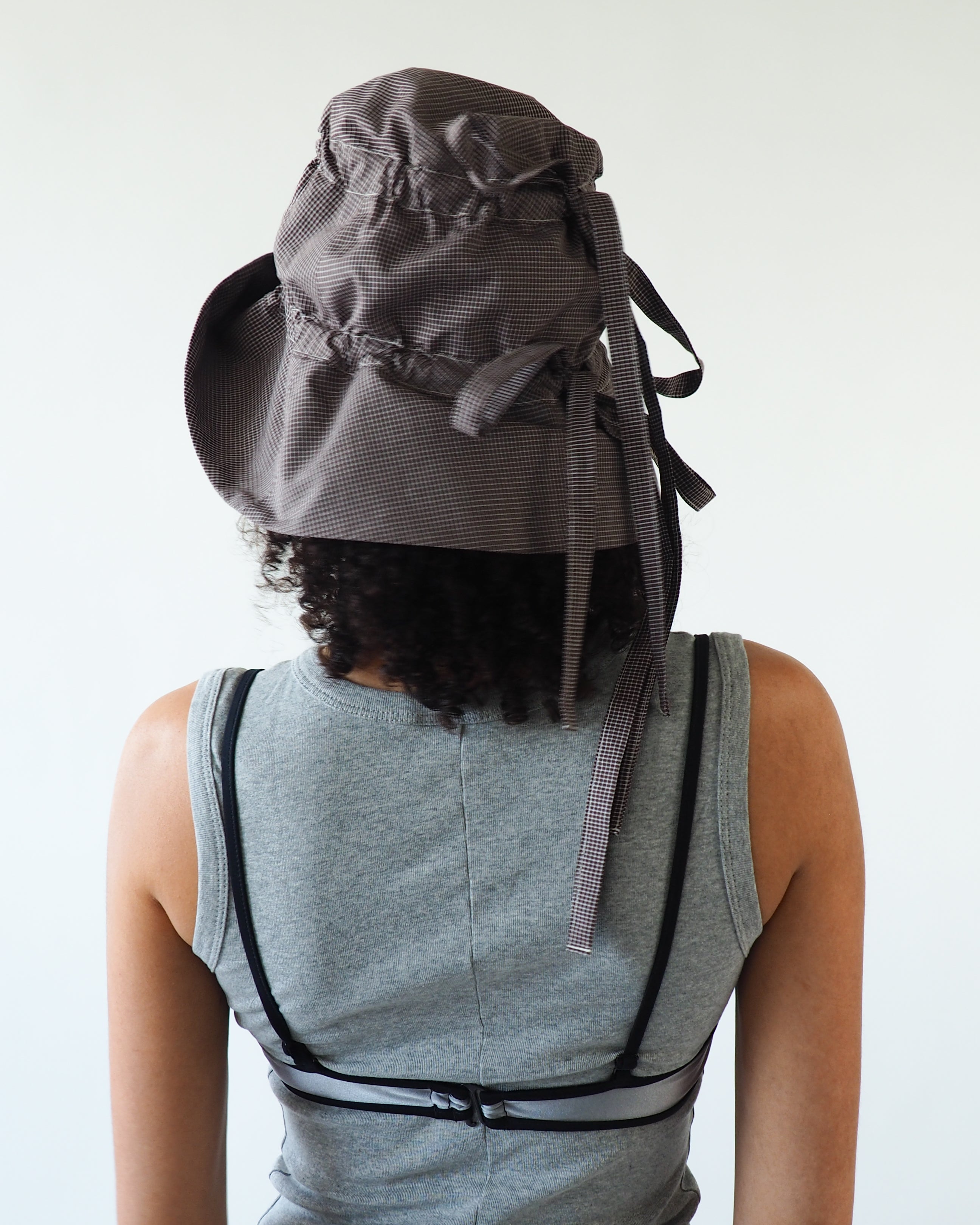 Moth Hat in Chocolate Gingham Poplin - CLYDE