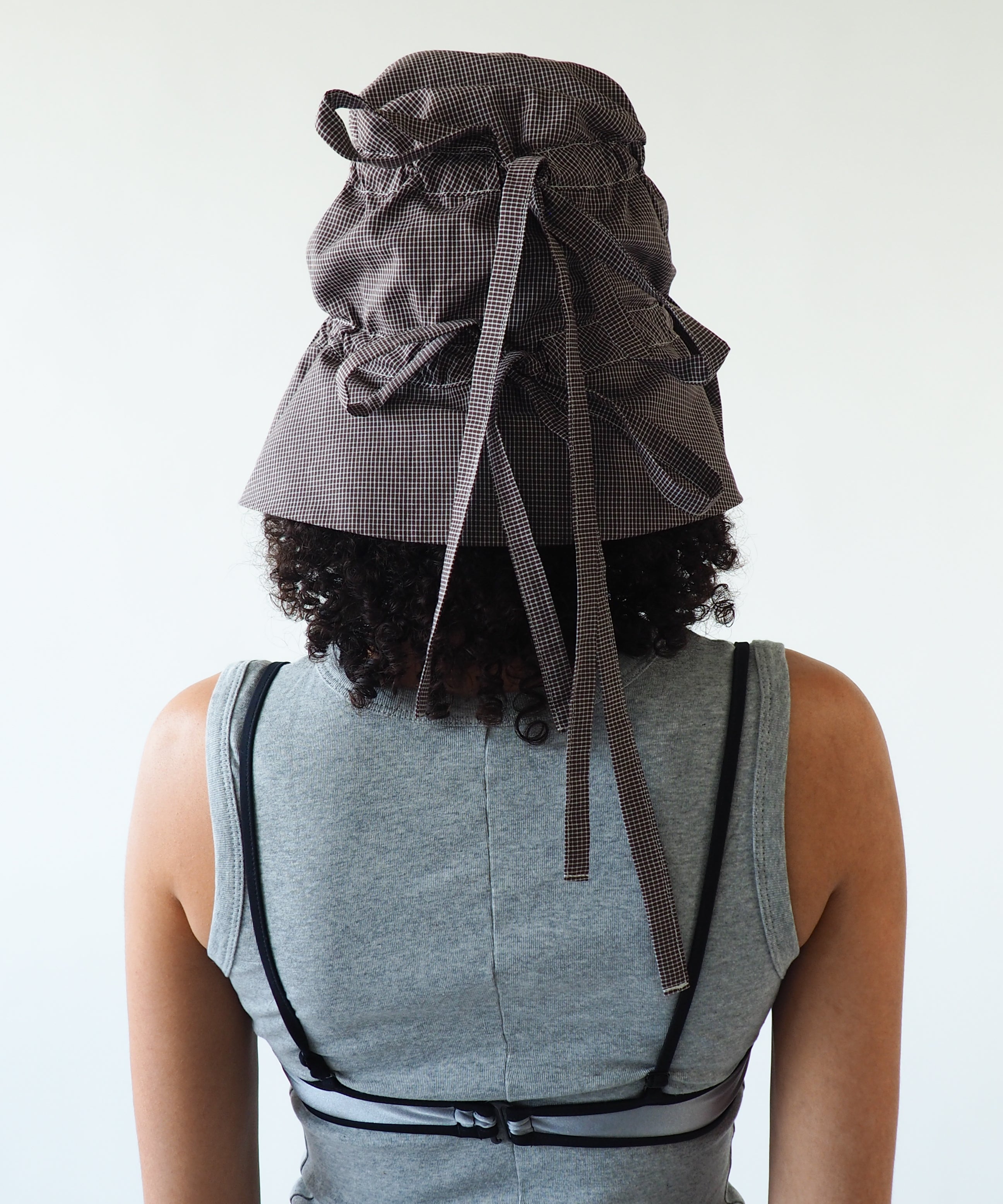 Moth Hat in Chocolate Gingham Poplin - CLYDE