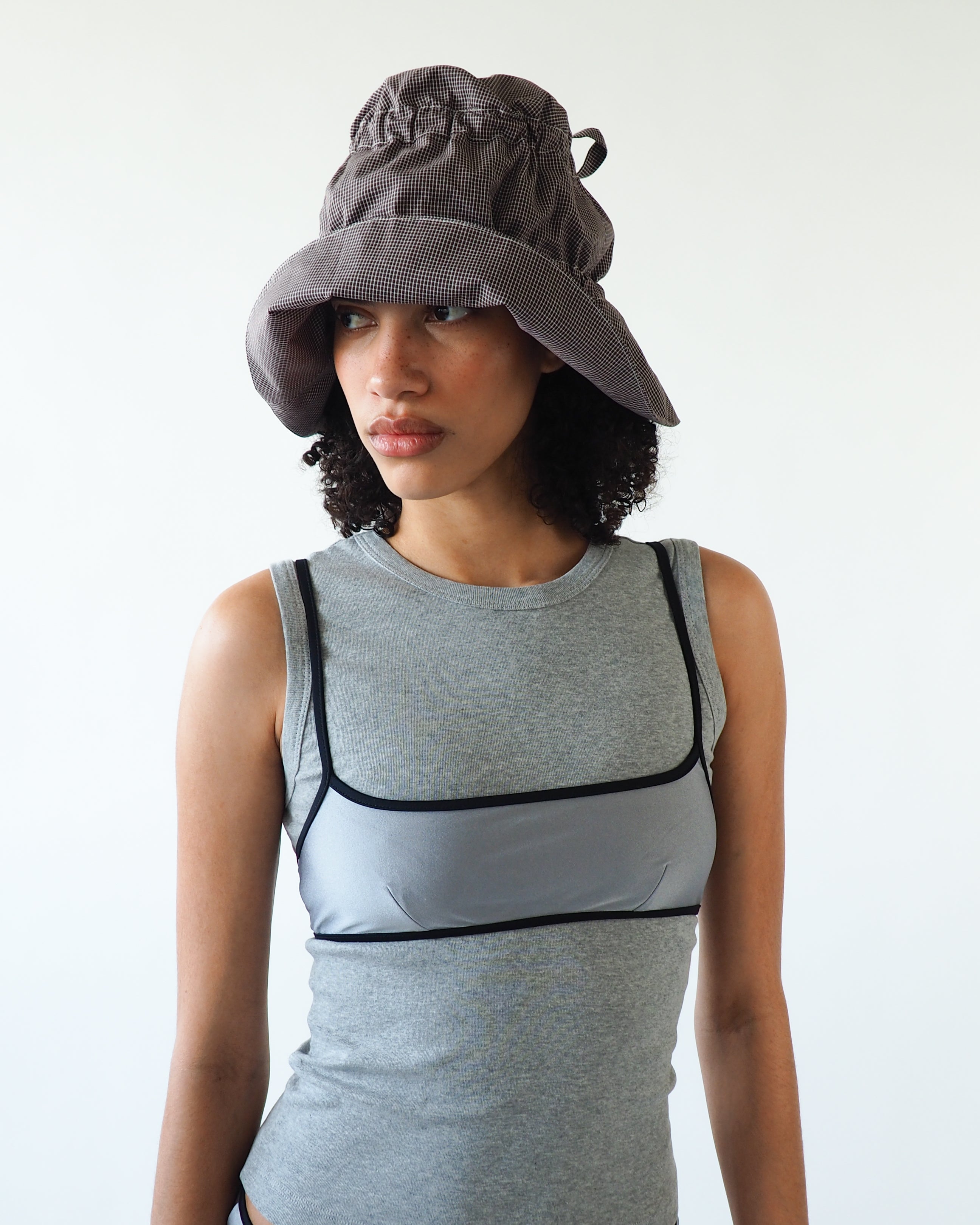 Moth Hat in Chocolate Gingham Poplin - CLYDE