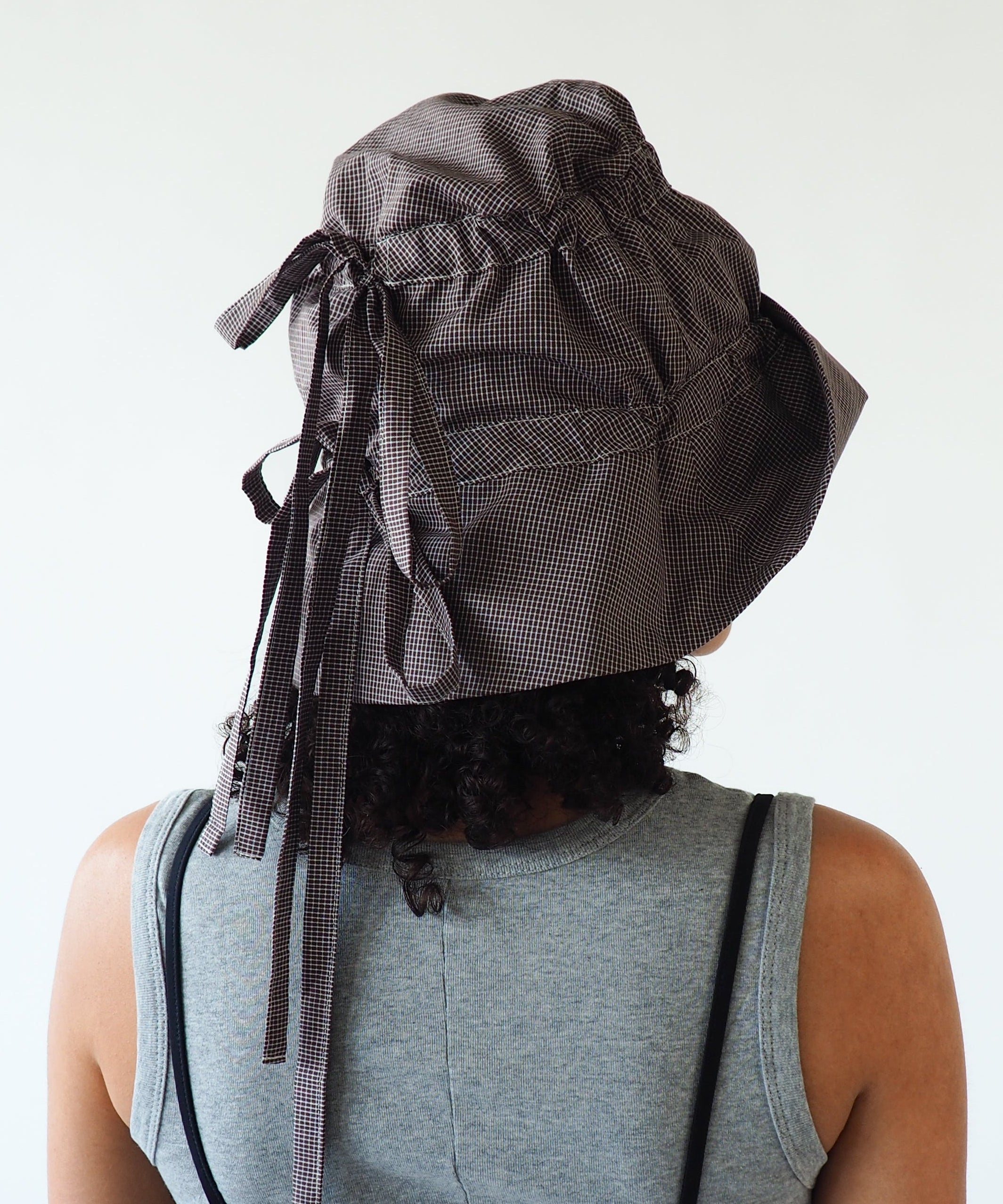 Moth Hat in Chocolate Gingham Poplin - CLYDE