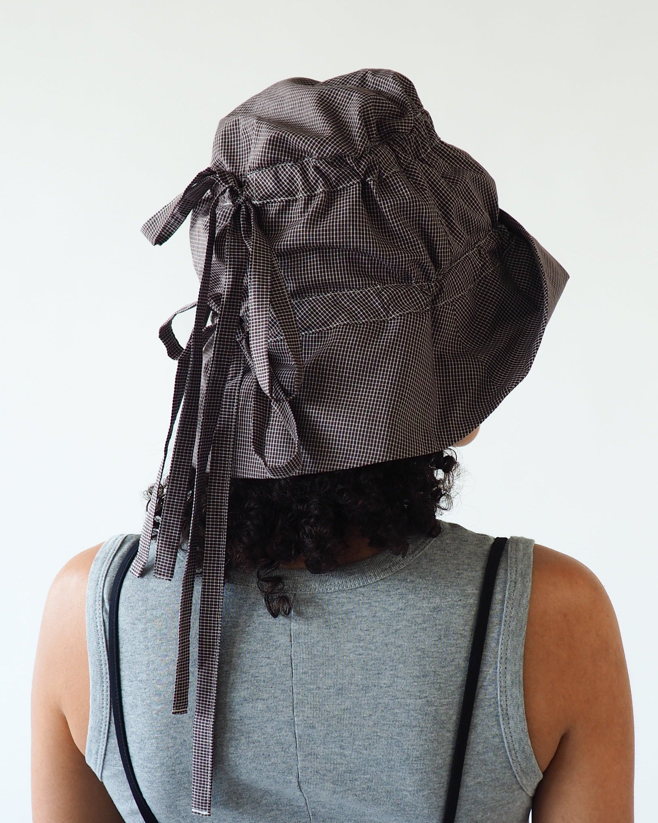 Moth Hat in Chocolate Gingham Poplin - CLYDE