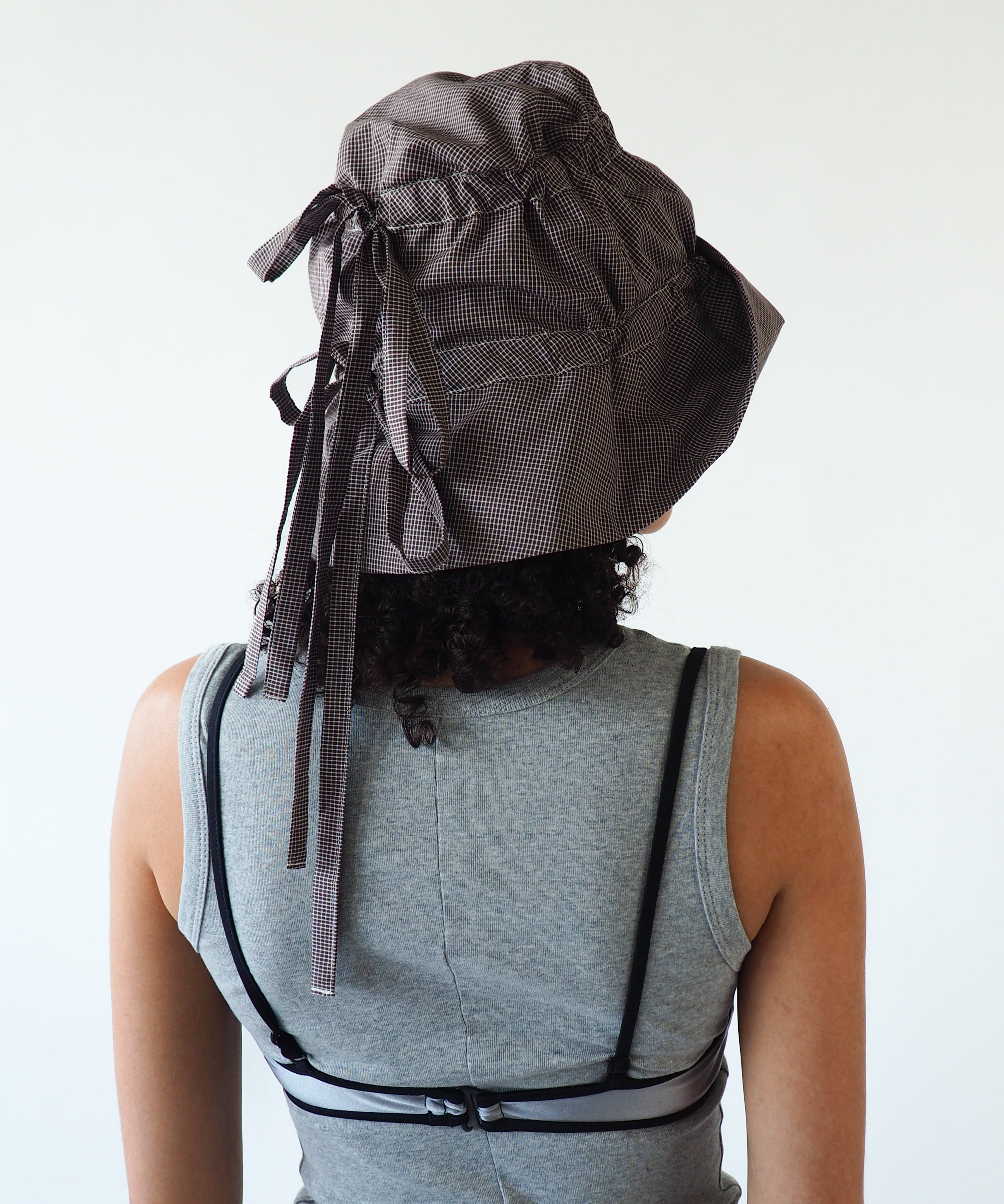 Moth Hat in Chocolate Gingham Poplin - CLYDE