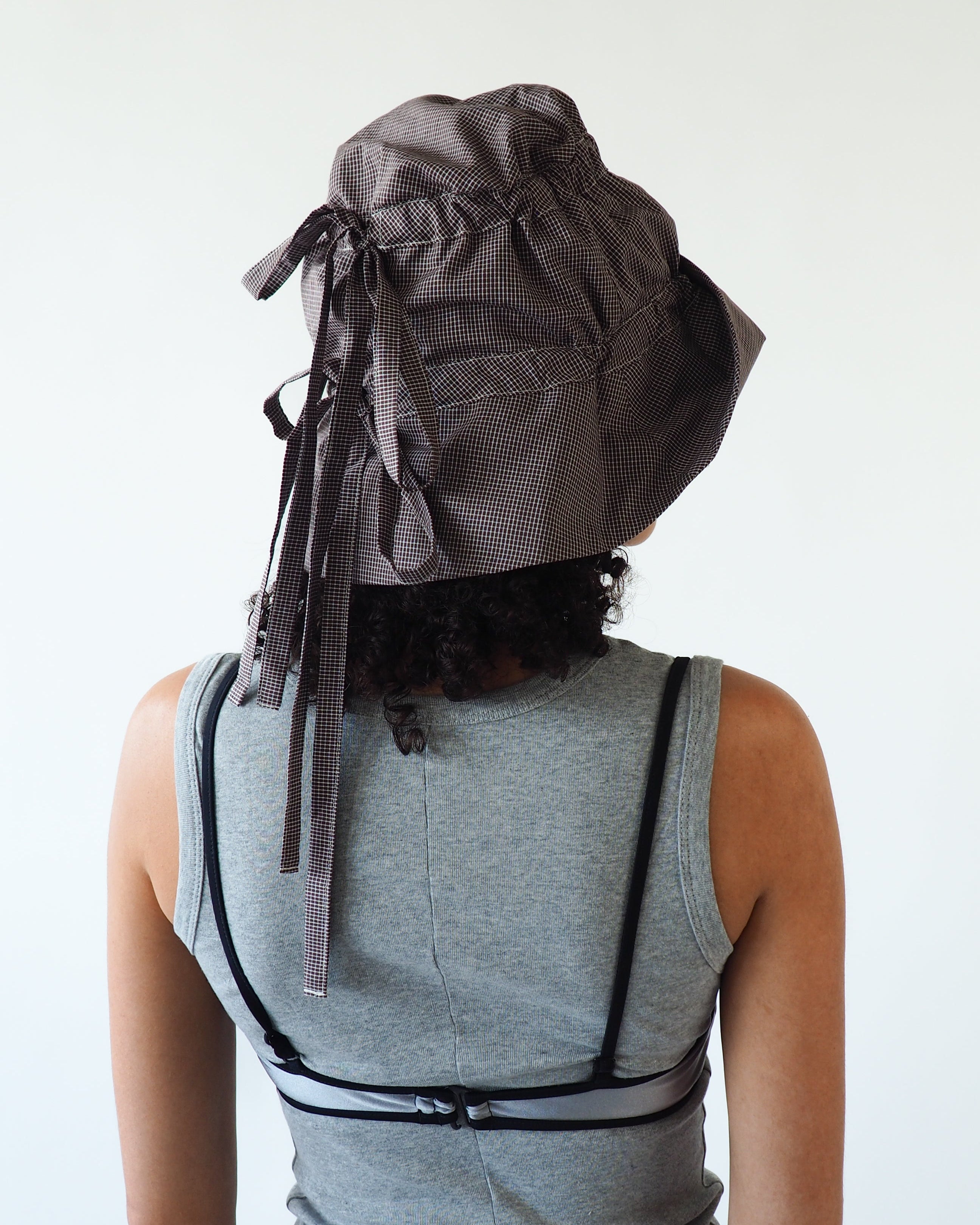 Moth Hat in Chocolate Gingham Poplin - CLYDE