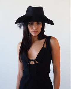 Plume Hat in Jet Velour Felt - CLYDE