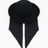 Gambler Hat in Black Wool w. Pinstripe Scarf