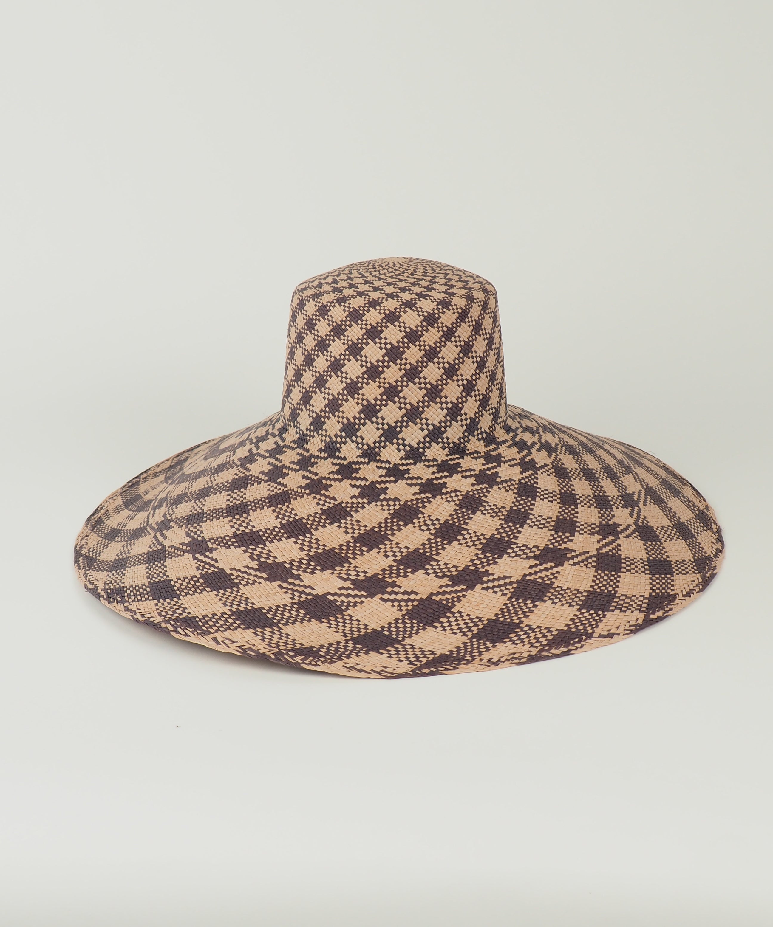 Ozone Hat in Grey & Slate Gingham Toquilla Straw - CLYDE