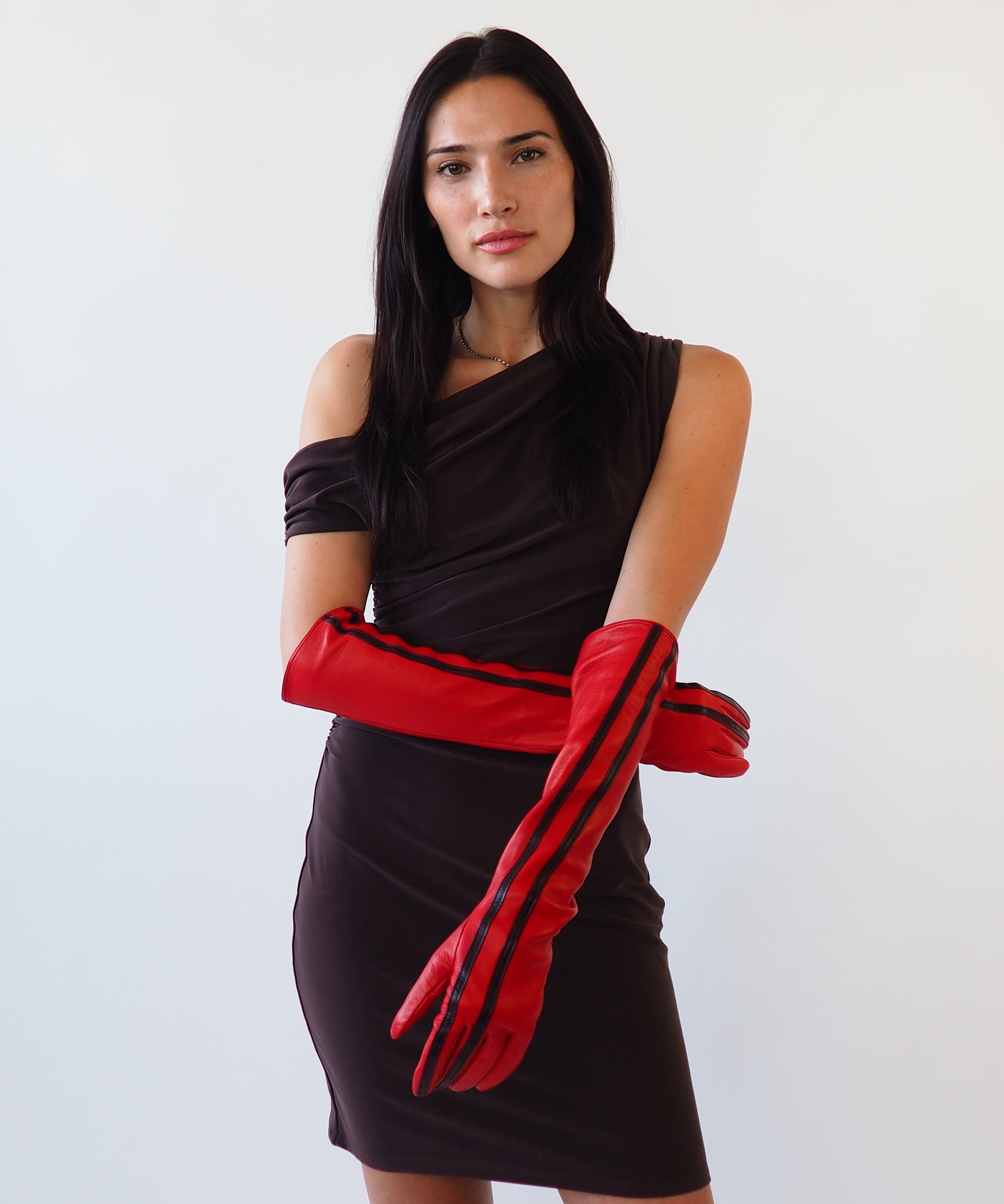 Racing Gloves in Red Nappa Lambskin w. Black Stripes - CLYDE