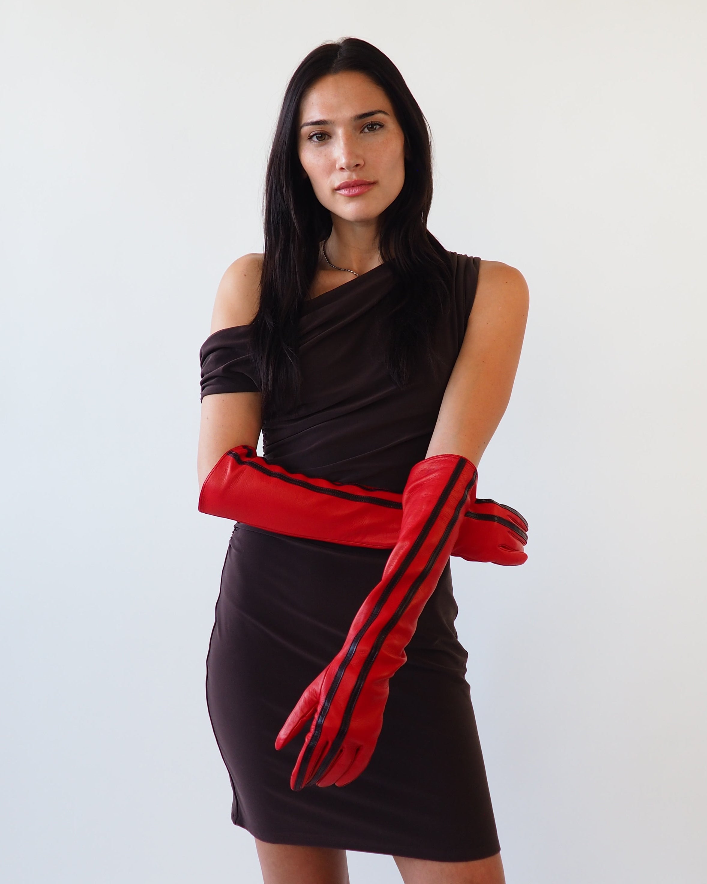 Racing Gloves in Red Nappa Lambskin w. Black Stripes - CLYDE