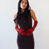 Racing Gloves in Red Nappa Lambskin w. Black Stripes - CLYDE