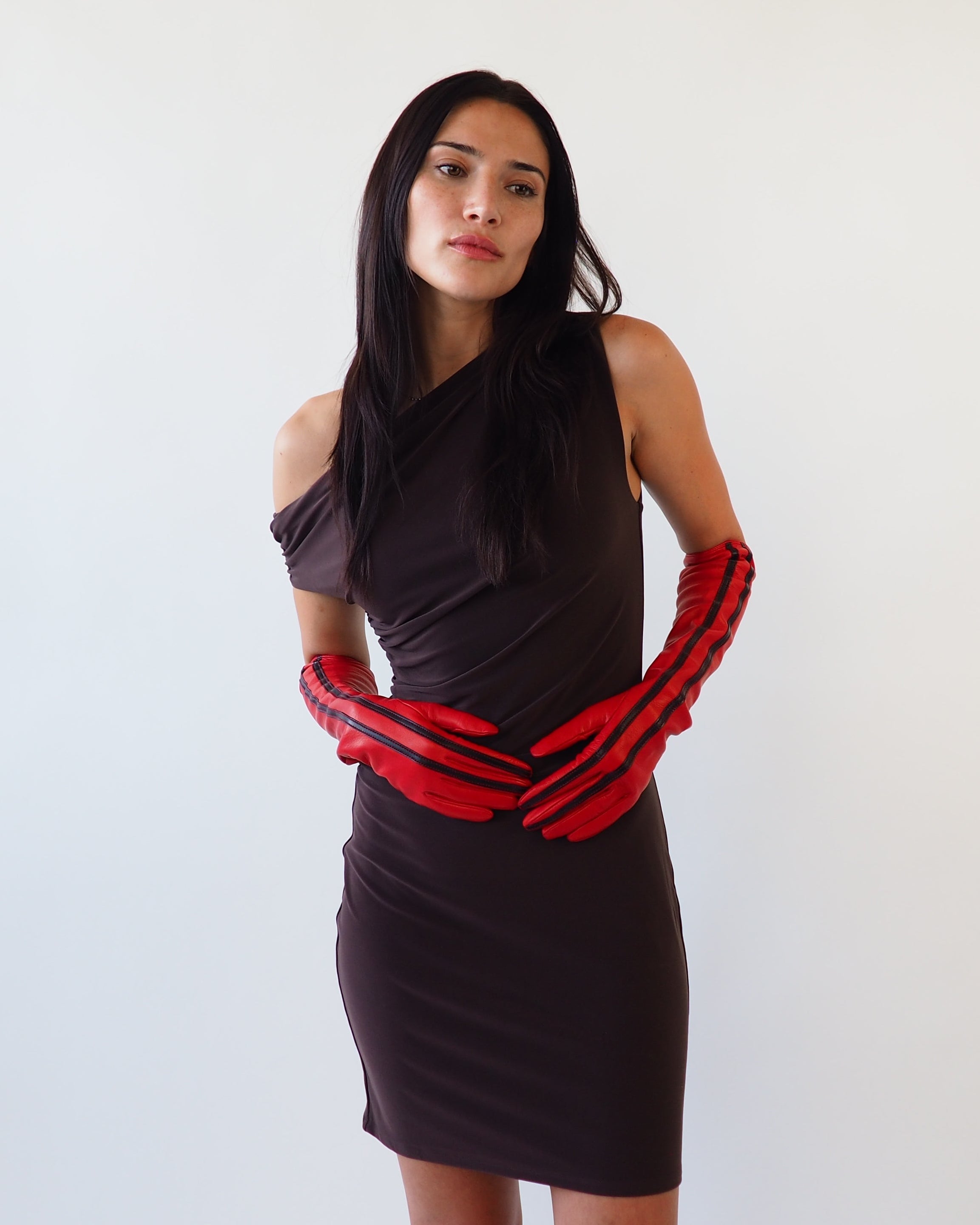 Racing Gloves in Red Nappa Lambskin w. Black Stripes - CLYDE