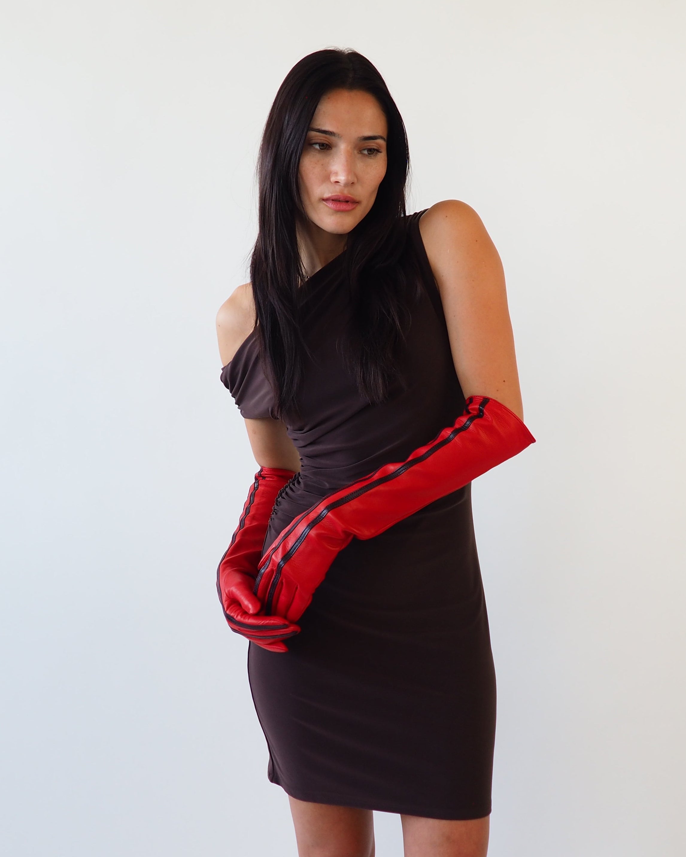 Racing Gloves in Red Nappa Lambskin w. Black Stripes - CLYDE