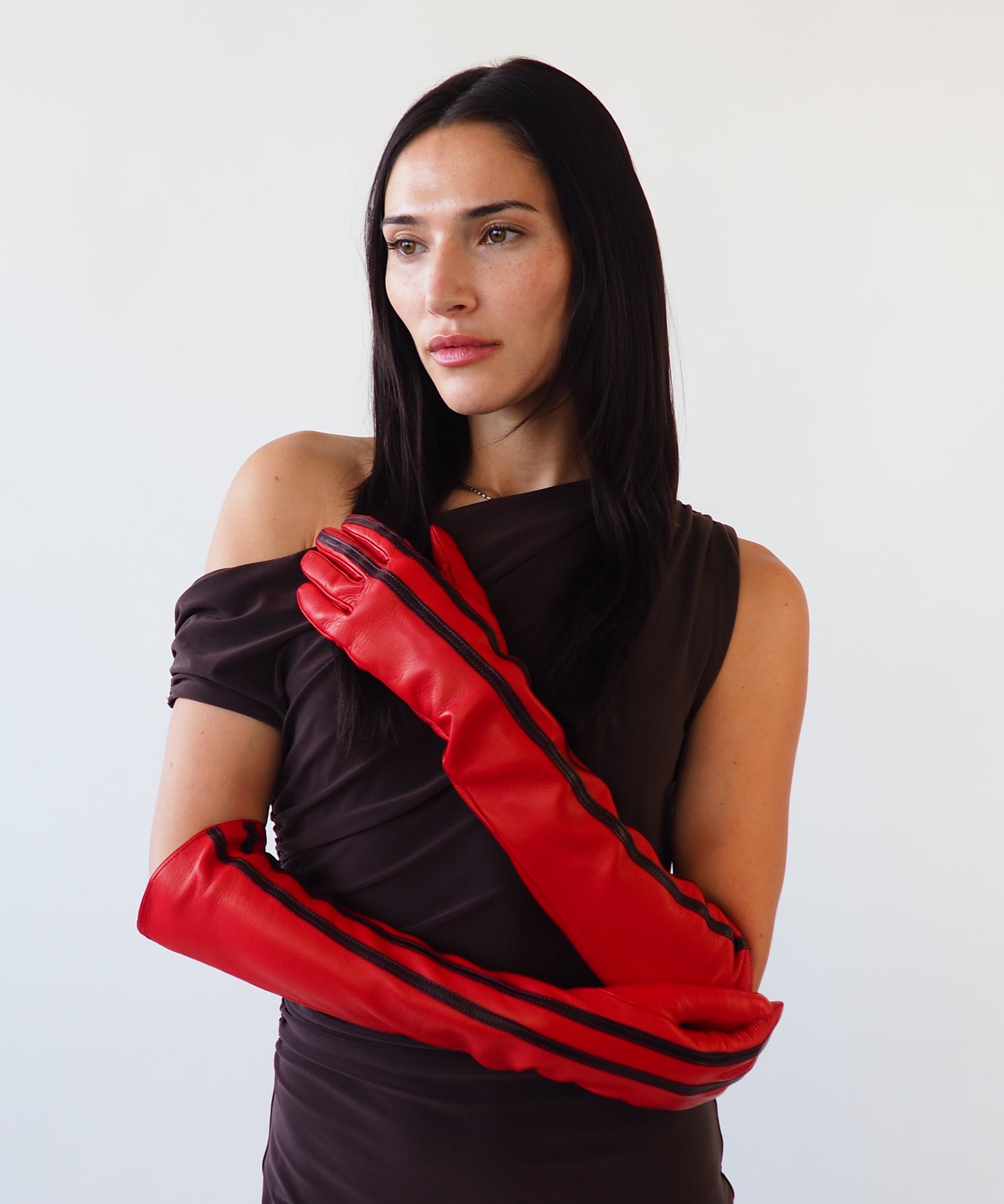Racing Gloves in Red Nappa Lambskin w. Black Stripes - CLYDE