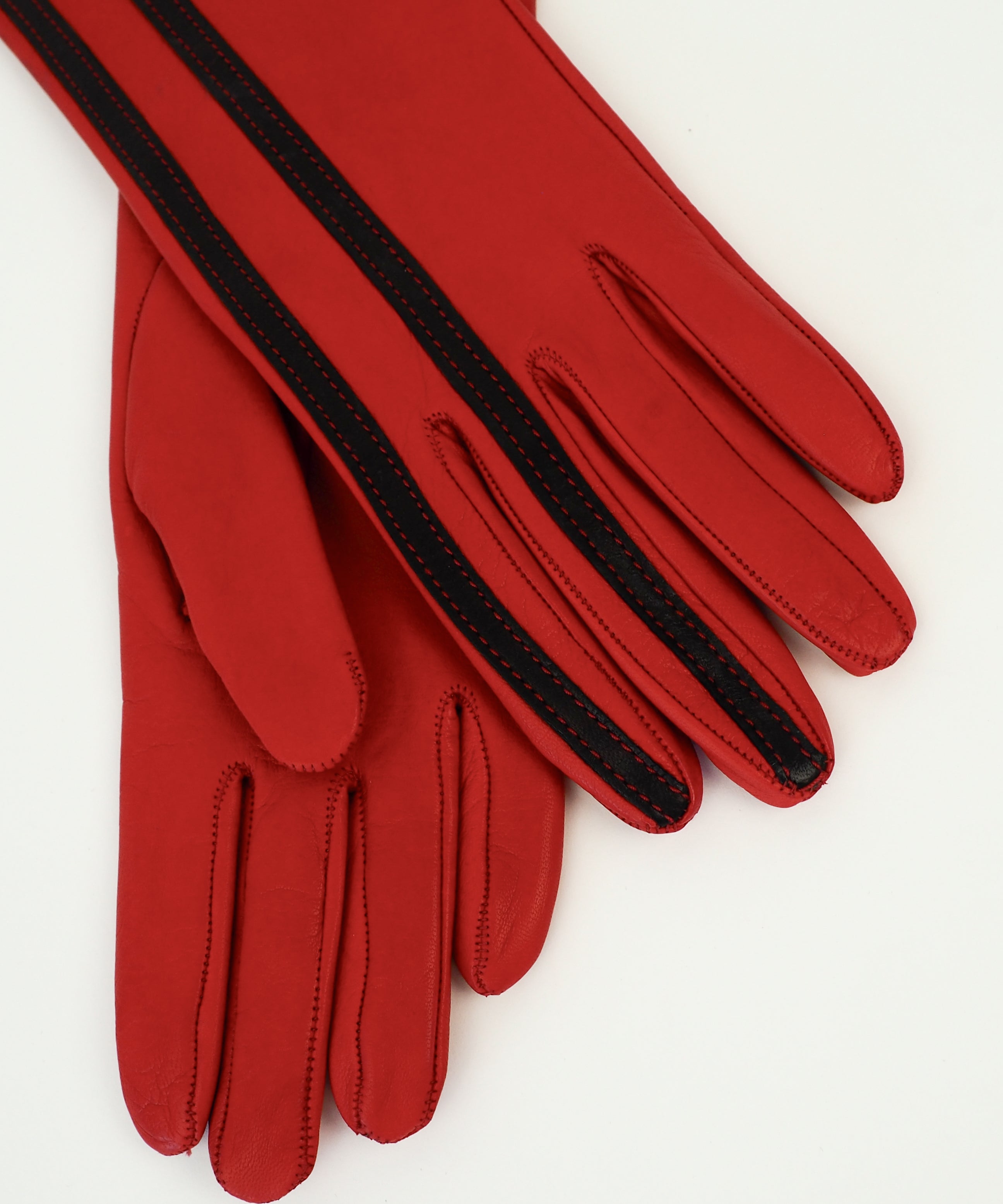 Racing Gloves in Red Nappa Lambskin w. Black Stripes - CLYDE