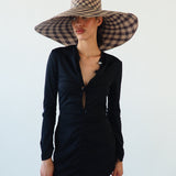 Ozone Hat in Grey & Slate Gingham Toquilla Straw - CLYDE