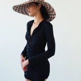 Ozone Hat in Grey & Slate Gingham Toquilla Straw - CLYDE