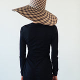Ozone Hat in Grey & Slate Gingham Toquilla Straw - CLYDE