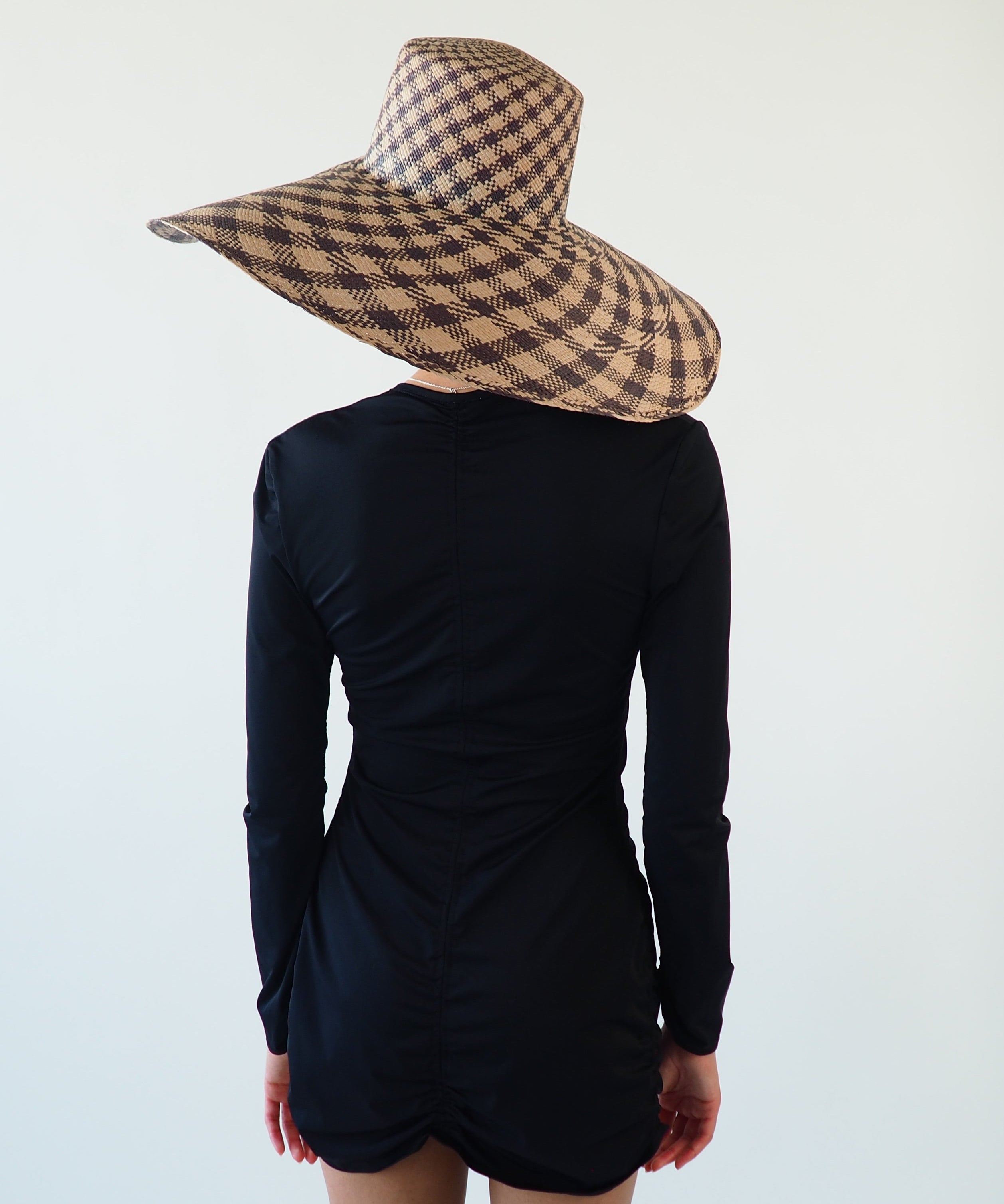 Ozone Hat in Grey & Slate Gingham Toquilla Straw - CLYDE