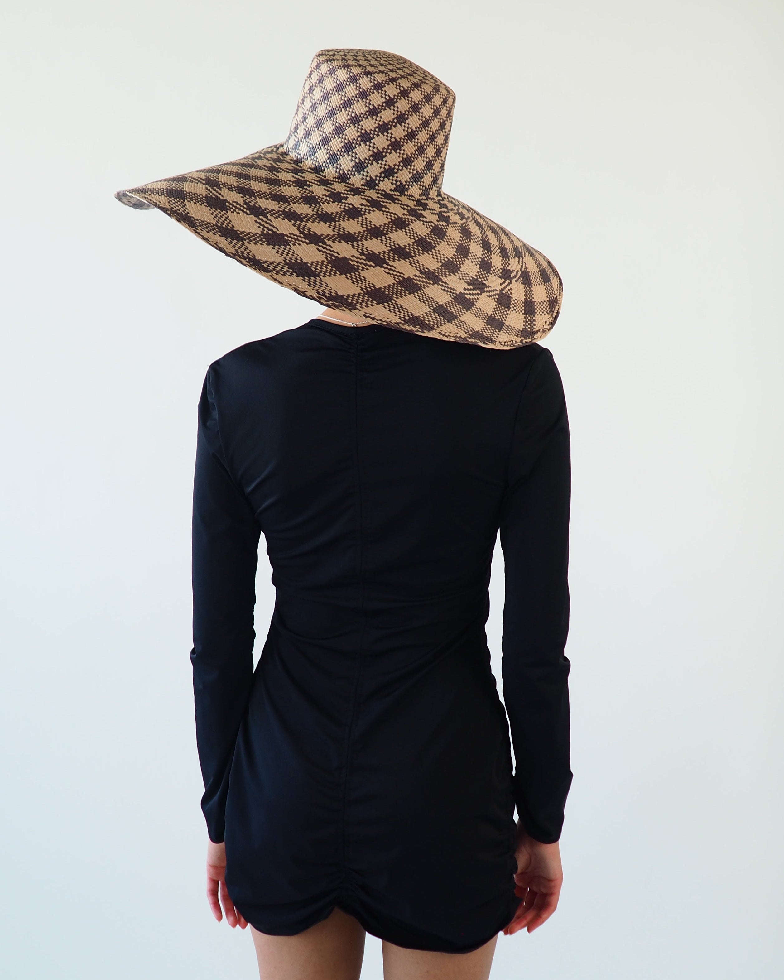 Ozone Hat in Grey & Slate Gingham Toquilla Straw - CLYDE