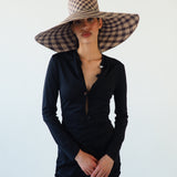 Ozone Hat in Grey & Slate Gingham Toquilla Straw - CLYDE
