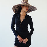 Ozone Hat in Grey & Slate Gingham Toquilla Straw - CLYDE