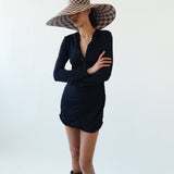 Ozone Hat in Grey & Slate Gingham Toquilla Straw - CLYDE