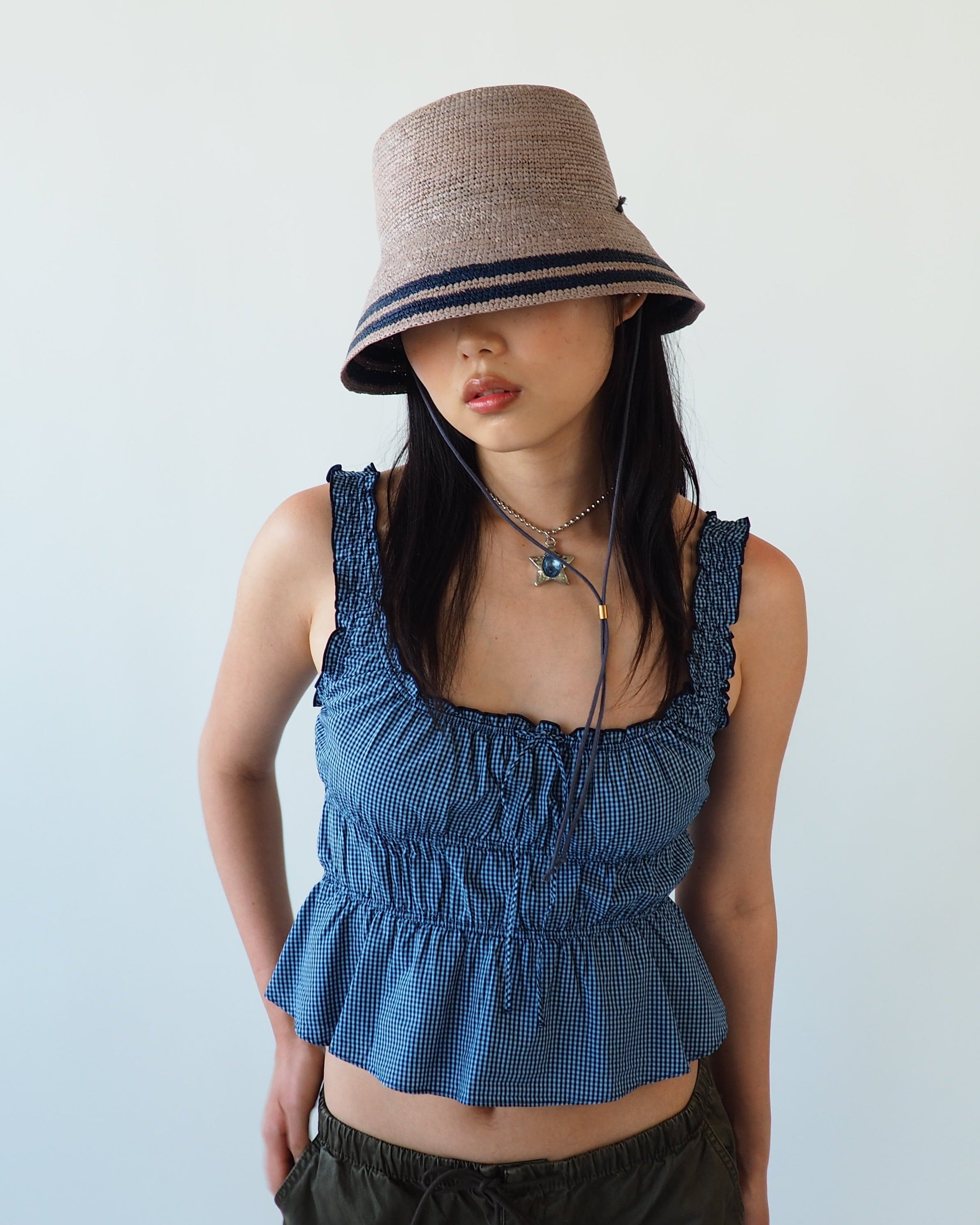 Aries Hat in Grey w. Navy Stripes - CLYDE