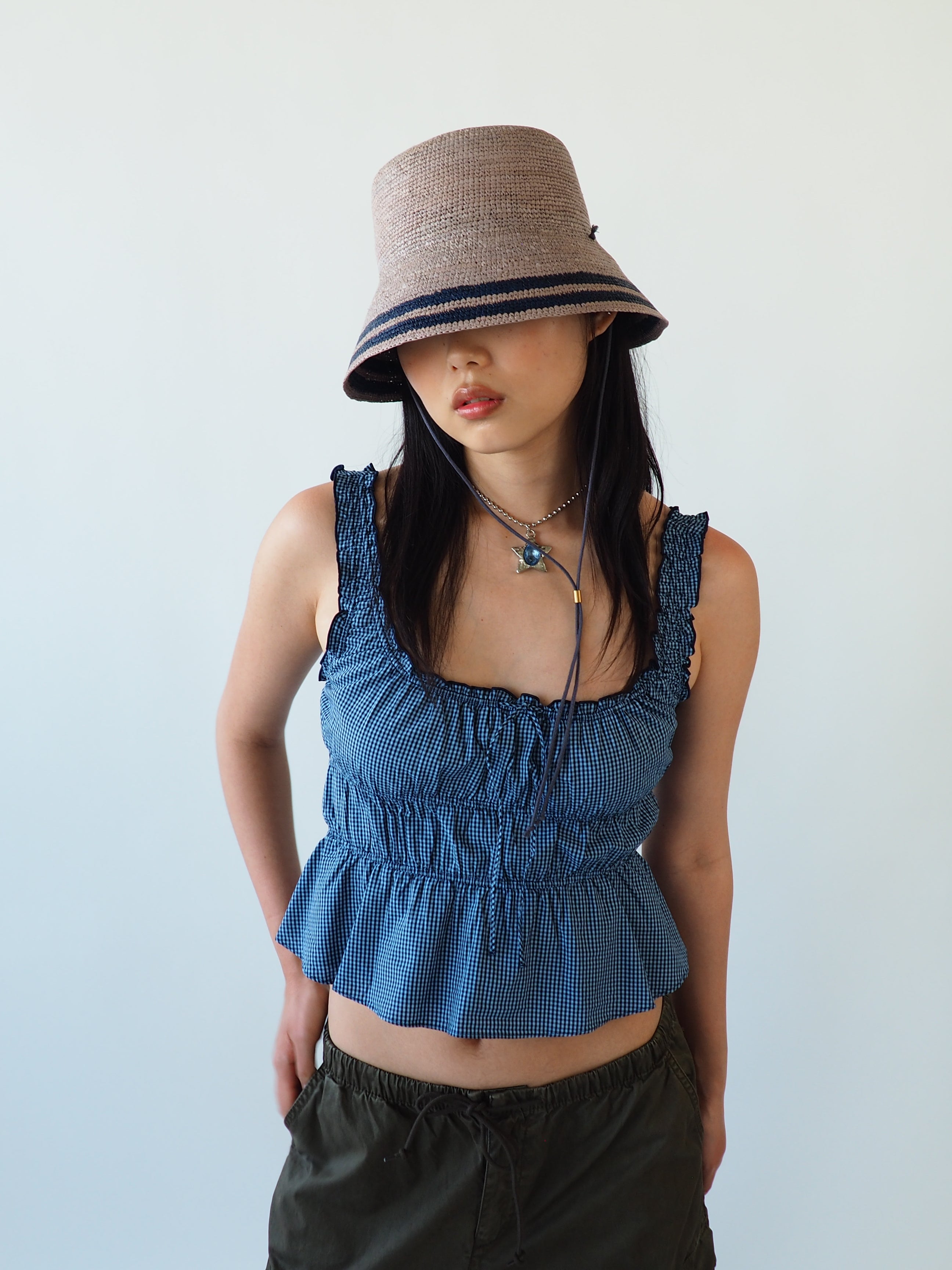 Aries Hat in Grey w. Navy Stripes