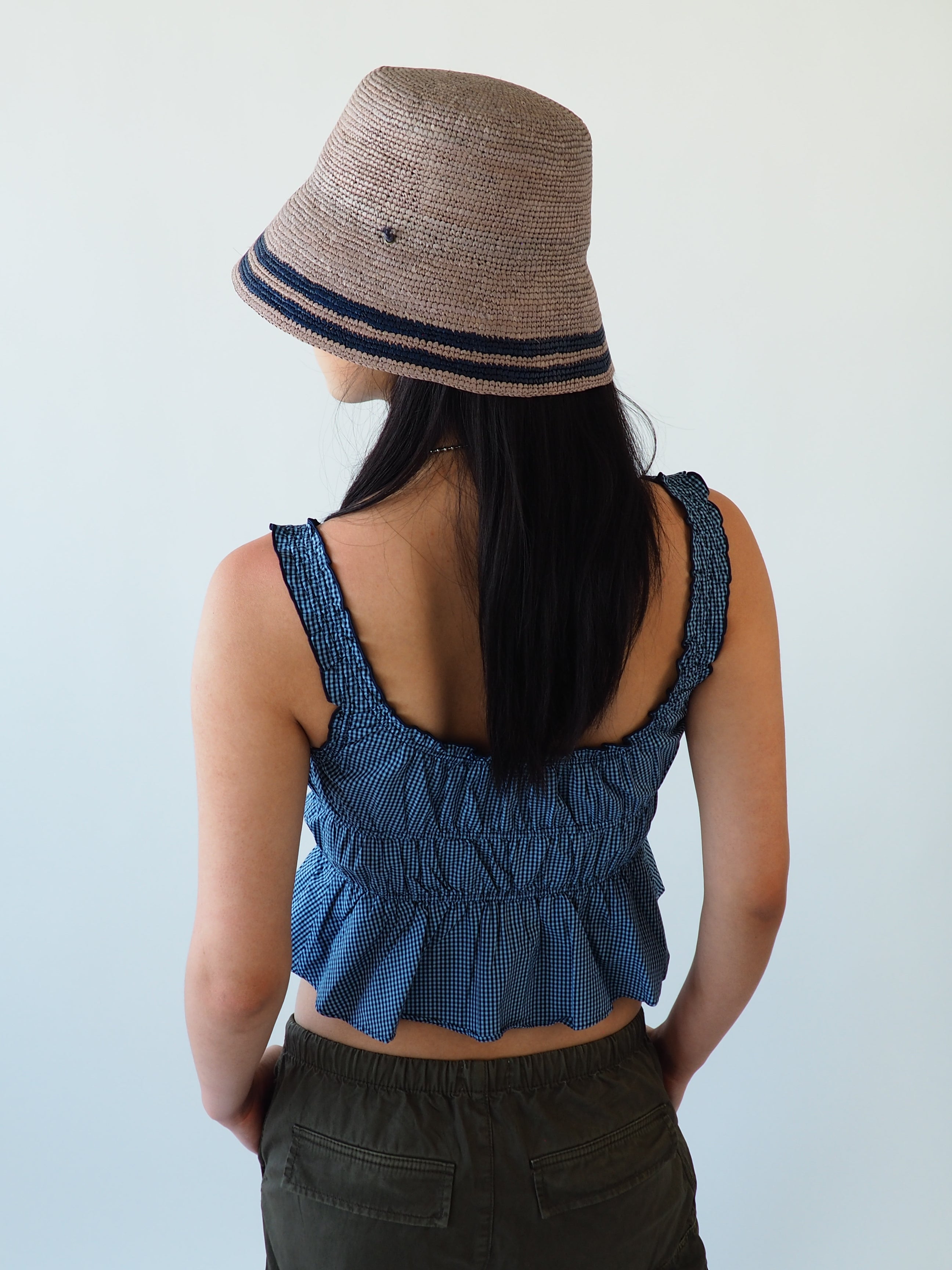 Aries Hat in Grey w. Navy Stripes