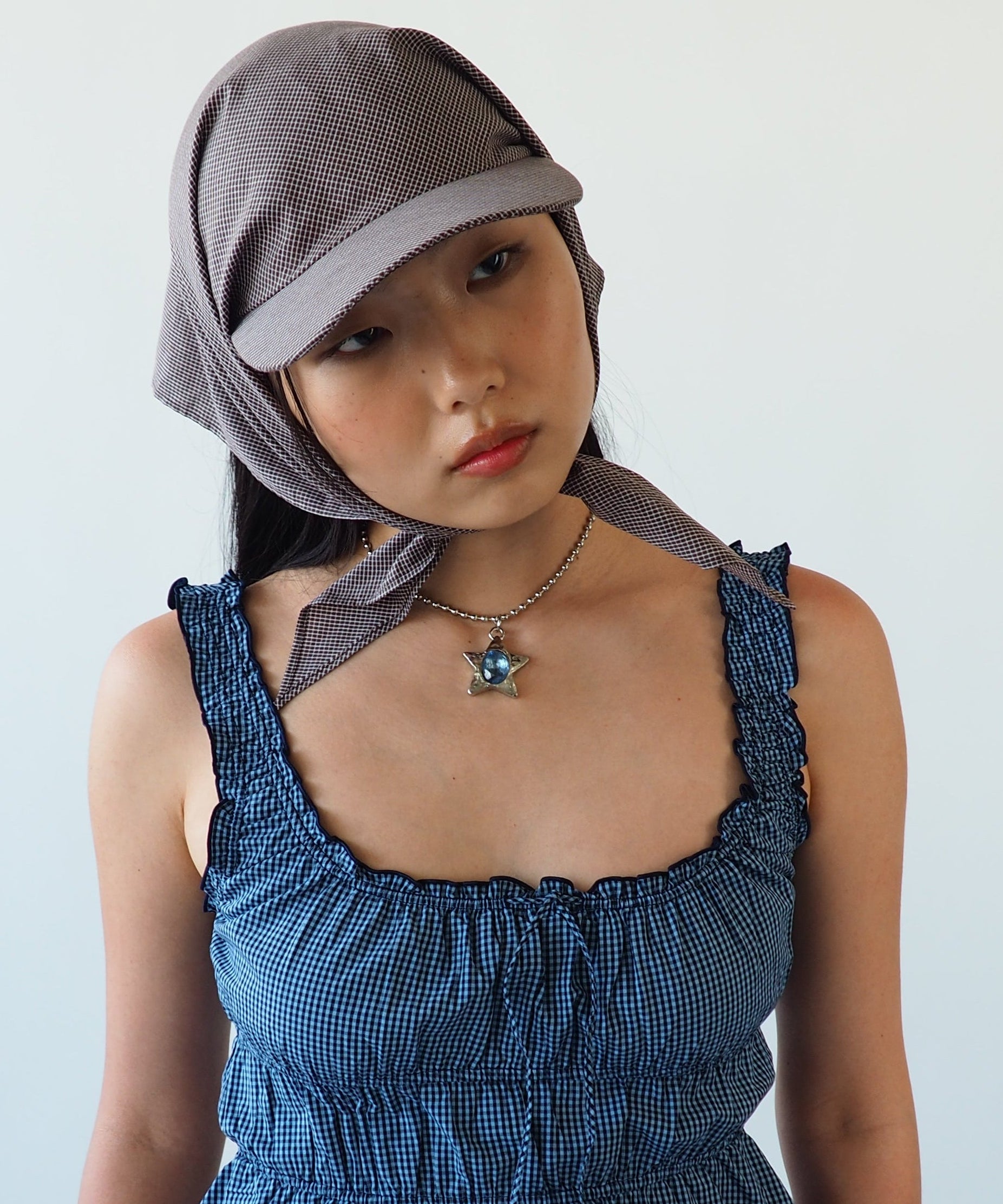 Brim Scarf in Chocolate Gingham Poplin - CLYDE
