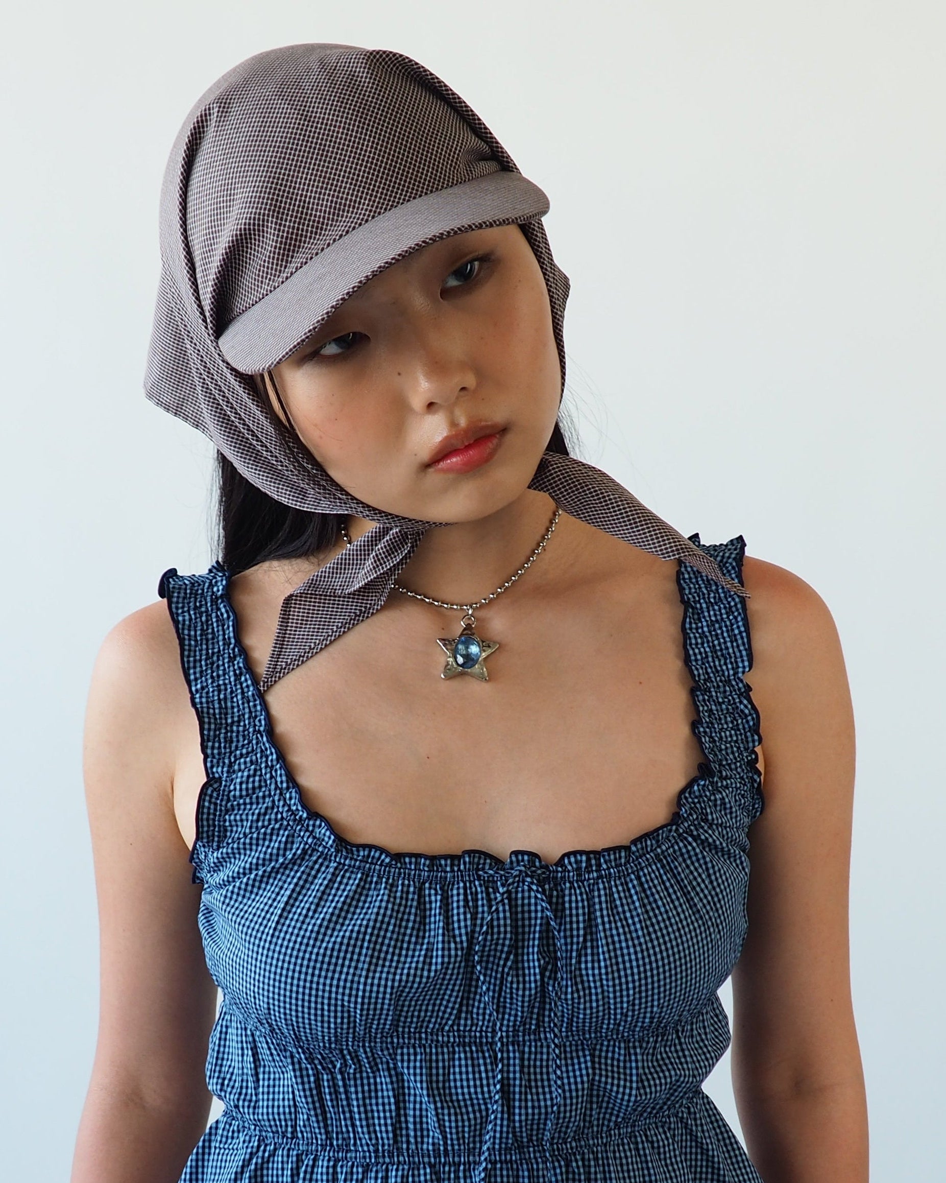 Brim Scarf in Chocolate Gingham Poplin - CLYDE