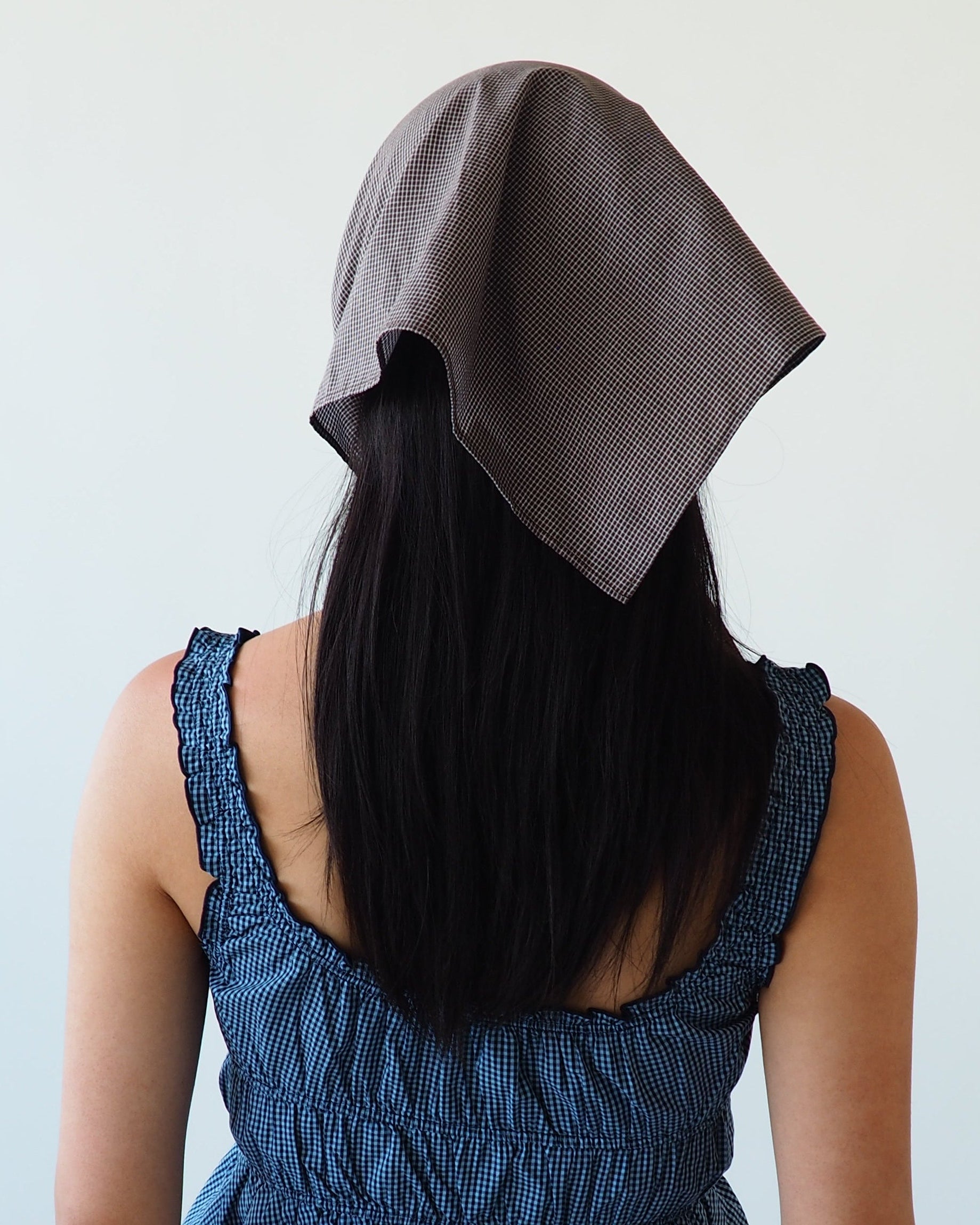 Brim Scarf in Chocolate Gingham Poplin - CLYDE
