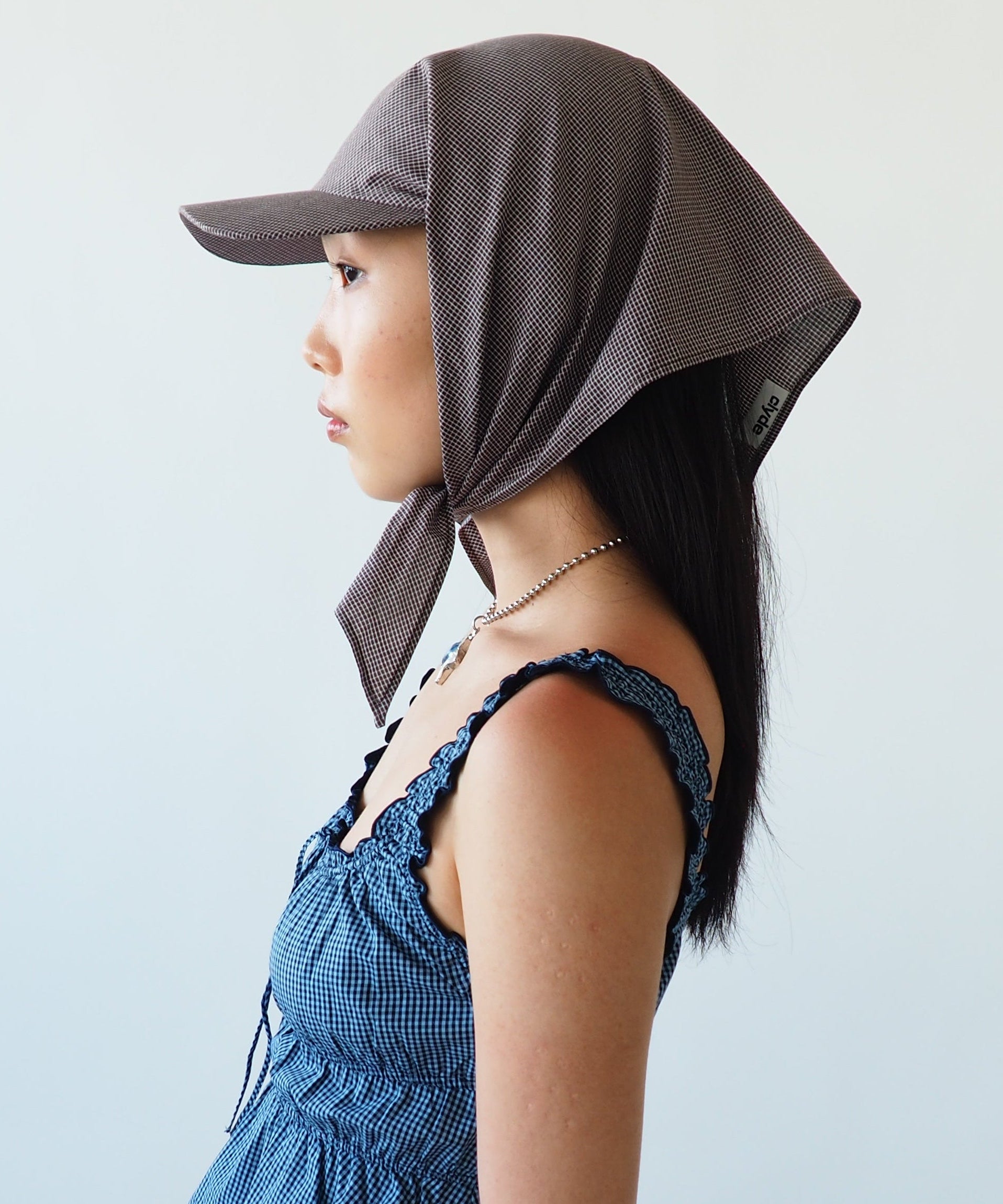 Brim Scarf in Chocolate Gingham Poplin - CLYDE