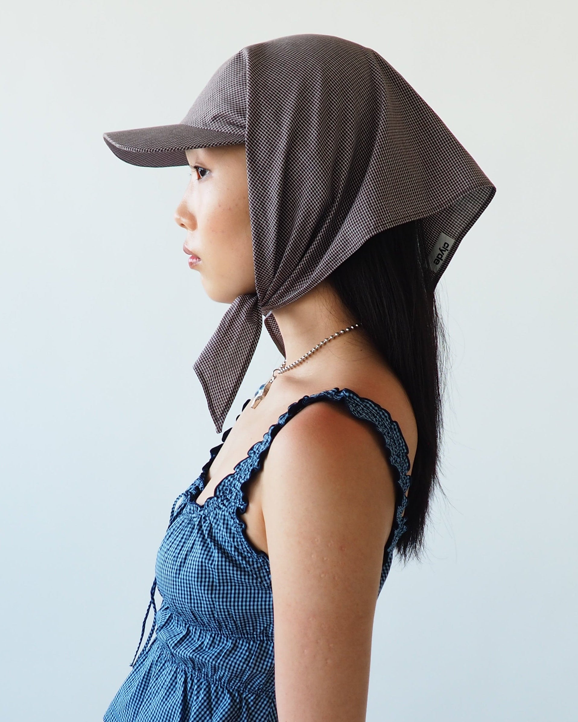 Brim Scarf in Chocolate Gingham Poplin - CLYDE