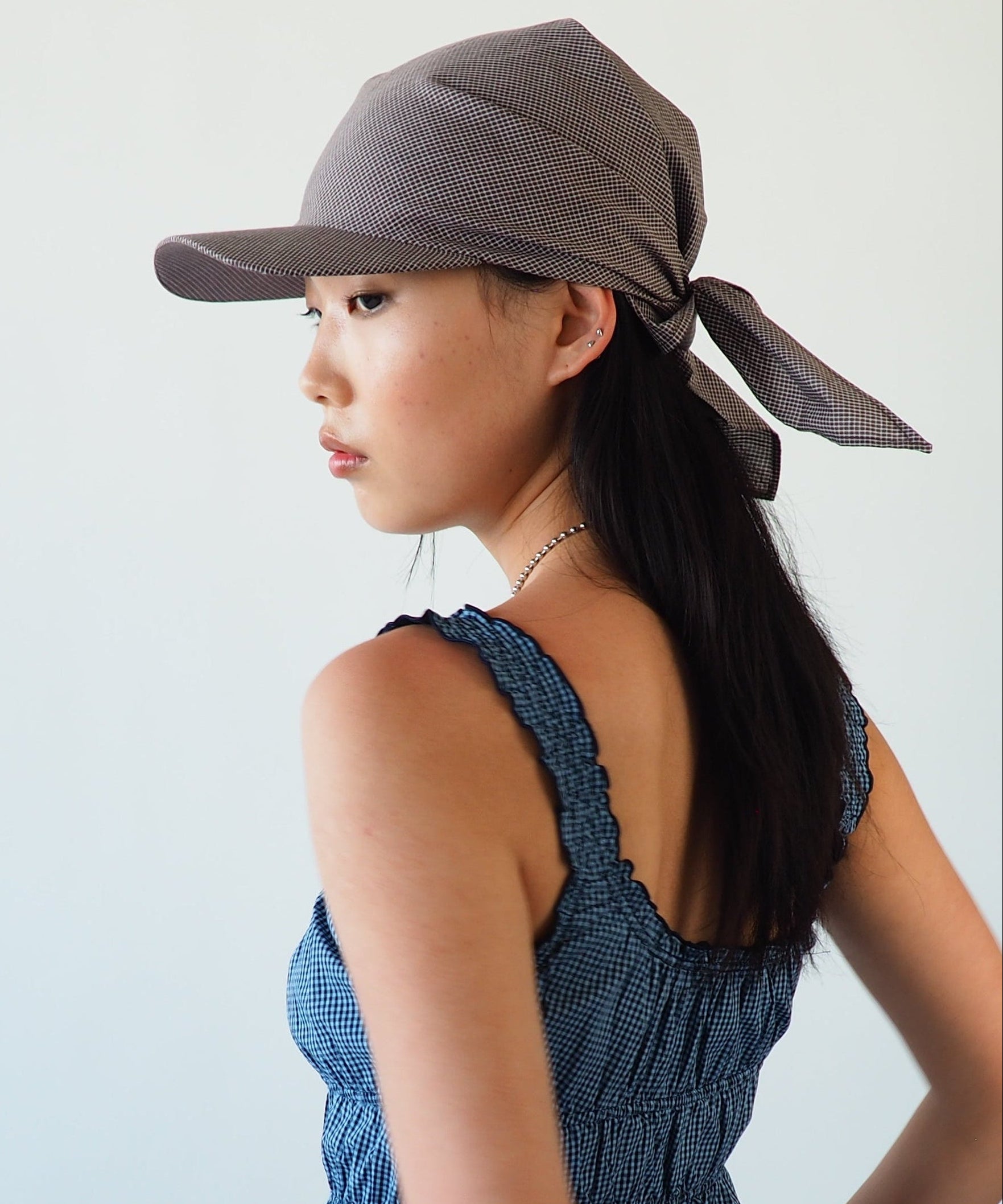 Brim Scarf in Chocolate Gingham Poplin - CLYDE