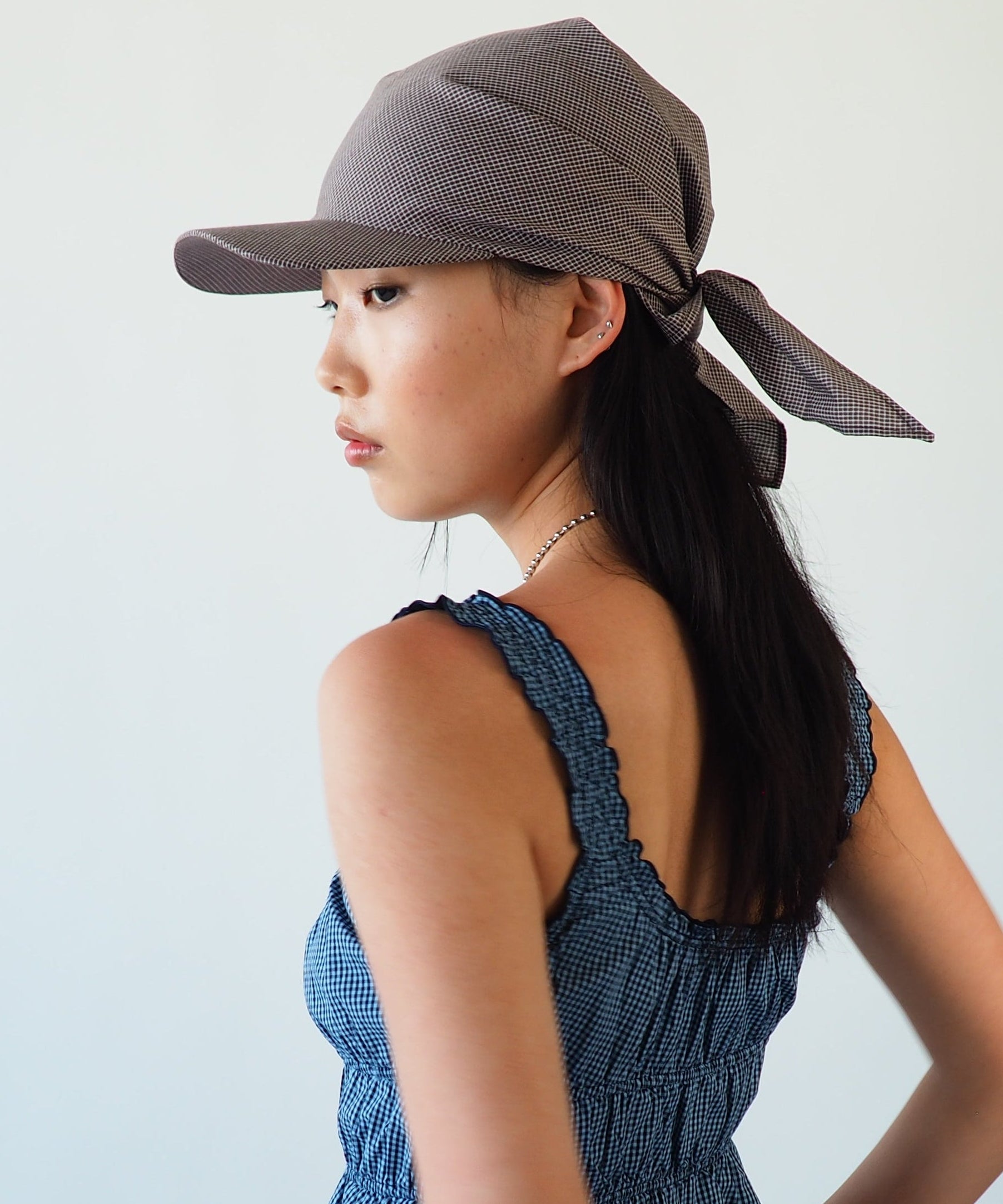 Brim Scarf in Chocolate Gingham Poplin - CLYDE