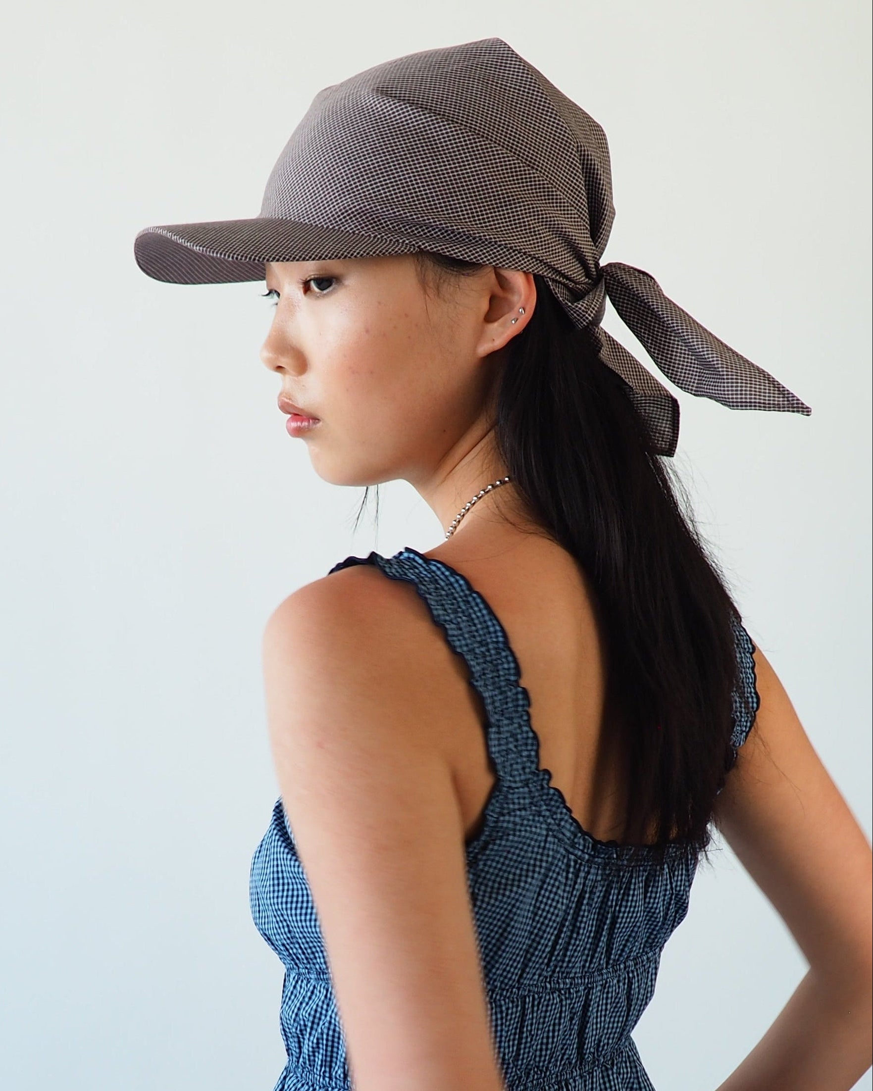 Brim Scarf in Chocolate Gingham Poplin - CLYDE